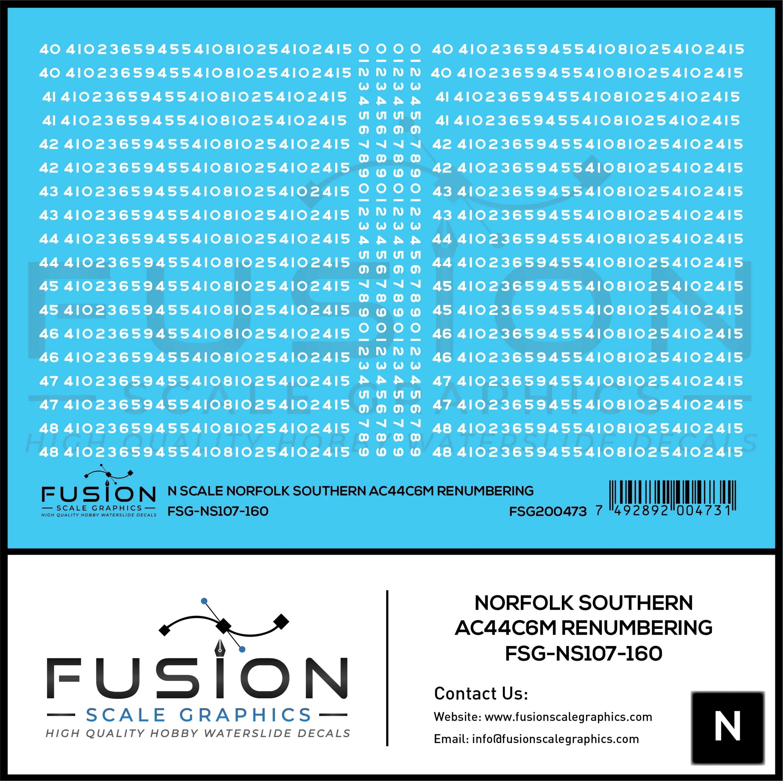 N Scale Norfolk Southern GE AC44C6M Locomotive Renumbering Decal Set - Fusion Scale Graphics