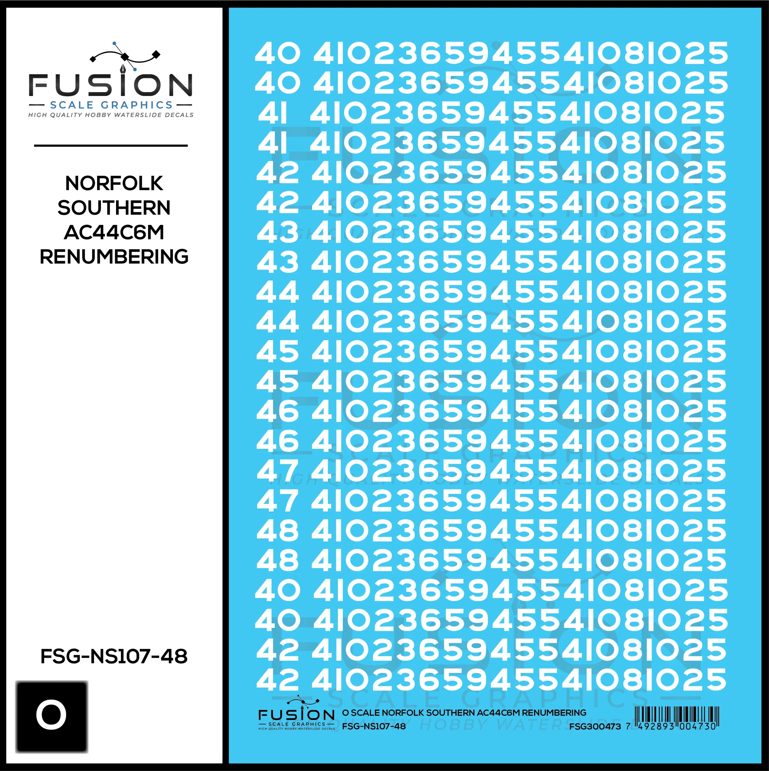O Scale Norfolk Southern GE AC44C6M Locomotive Renumbering Decal Set - Fusion Scale Graphics