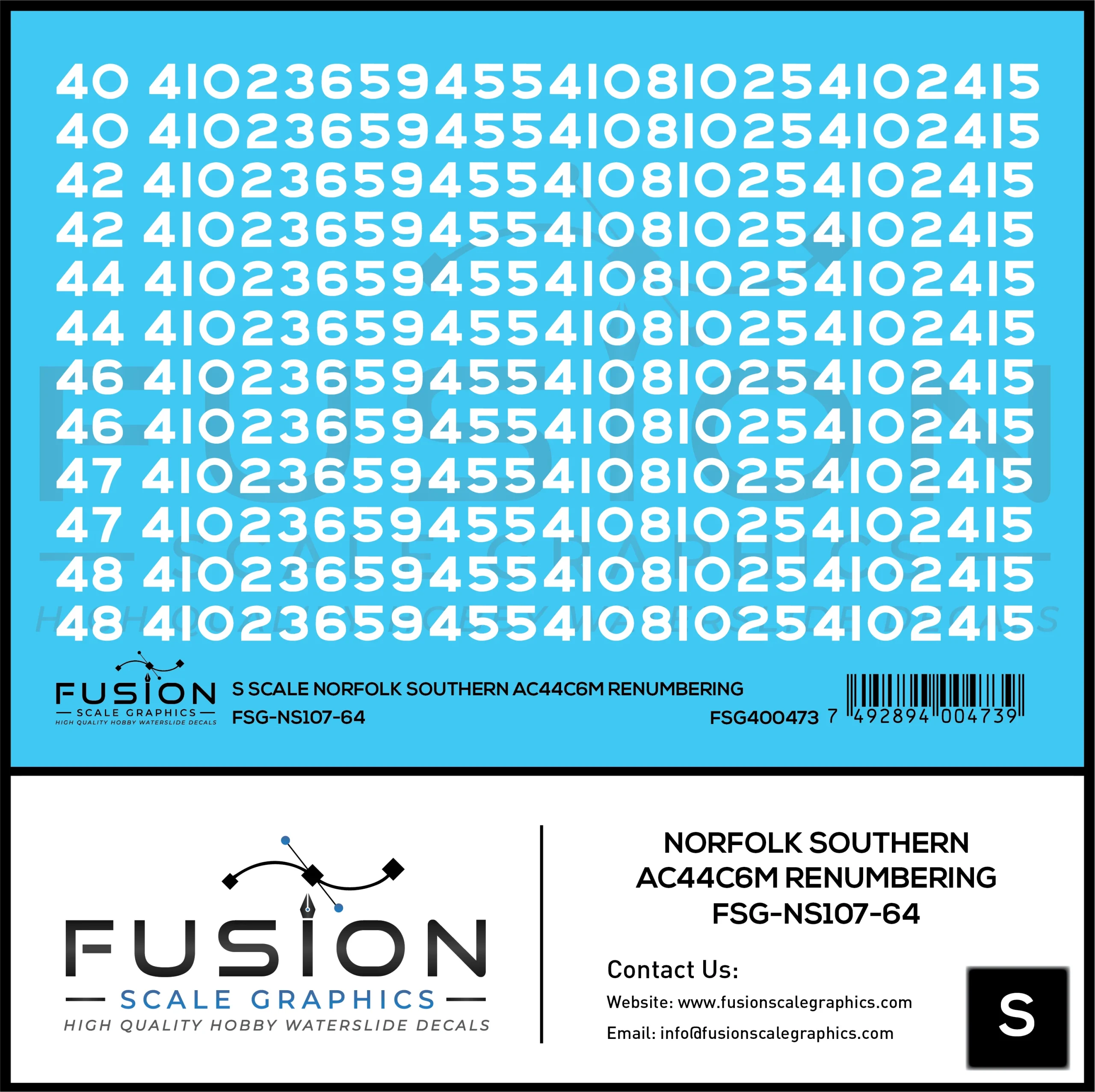 S Scale Norfolk Southern GE AC44C6M Locomotive Renumbering Decal Set - Fusion Scale Graphics