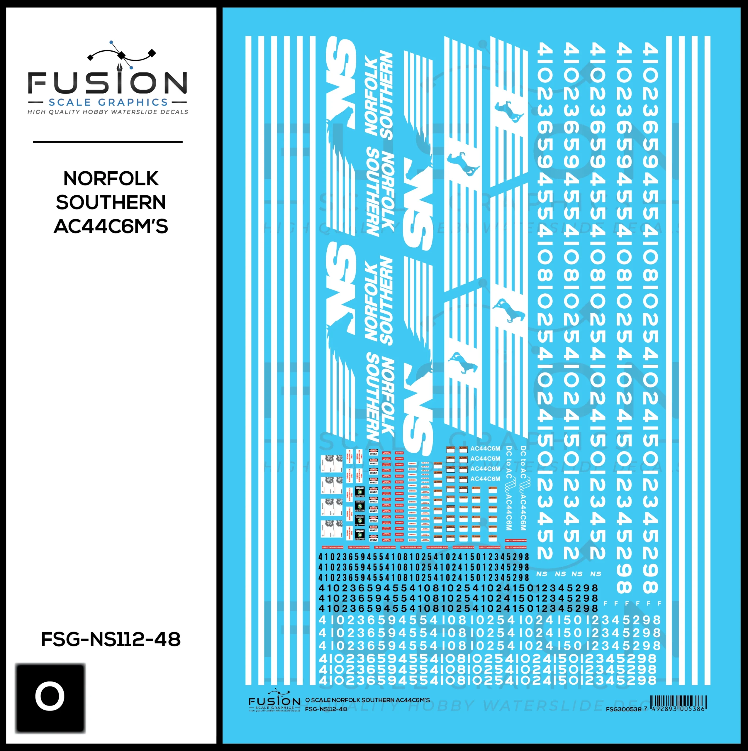 O Scale Norfolk Southern GE AC44C6M Locomotive Decal Set - Fusion Scale Graphics