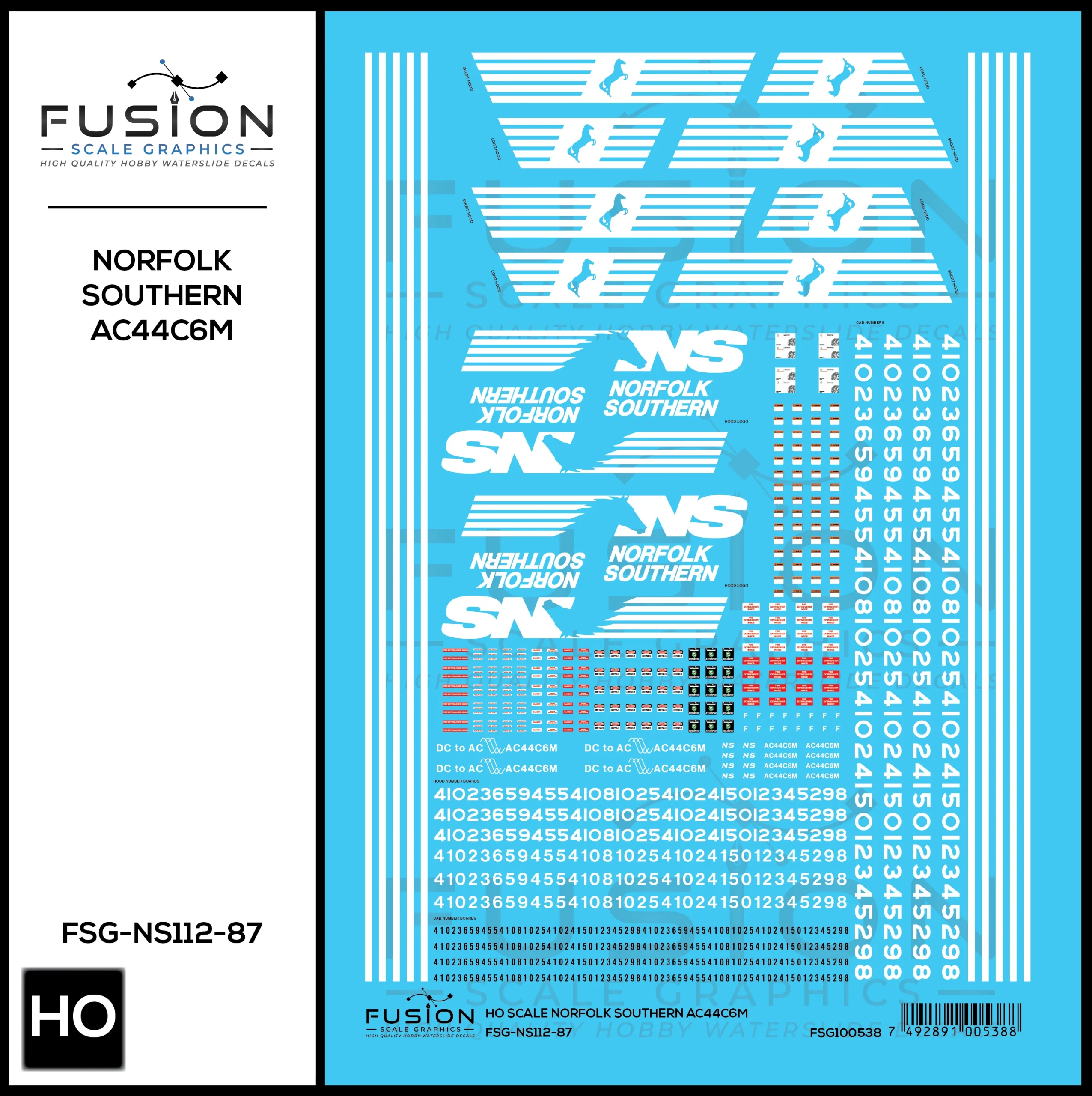 HO Scale Norfolk Southern GE AC44C6M Locomotive Decal Set - Fusion Scale Graphics