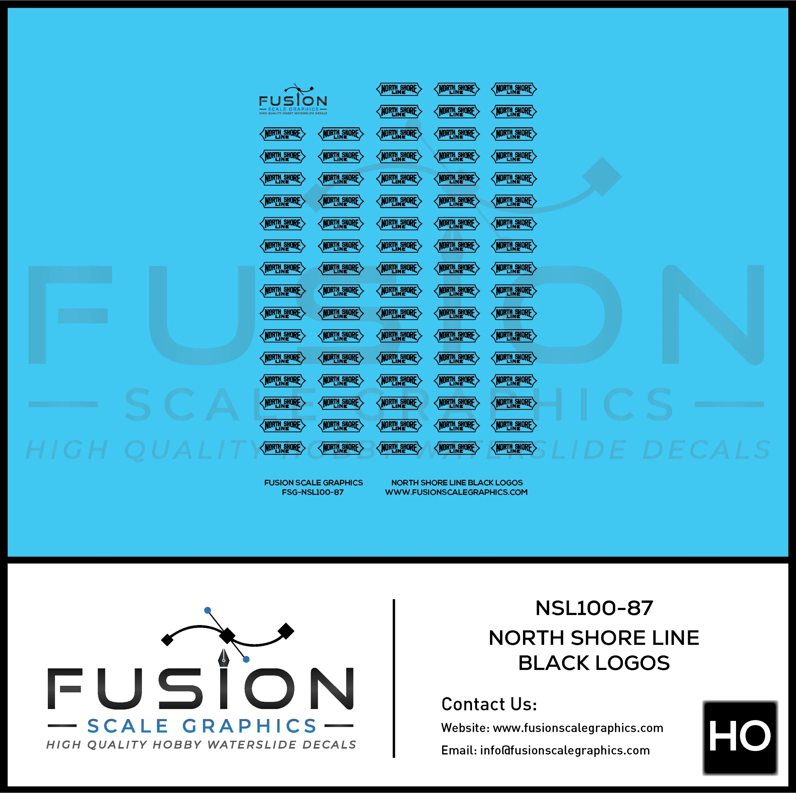 HO Scale North Shore Line Black Logos Decal Set - Fusion Scale Graphics