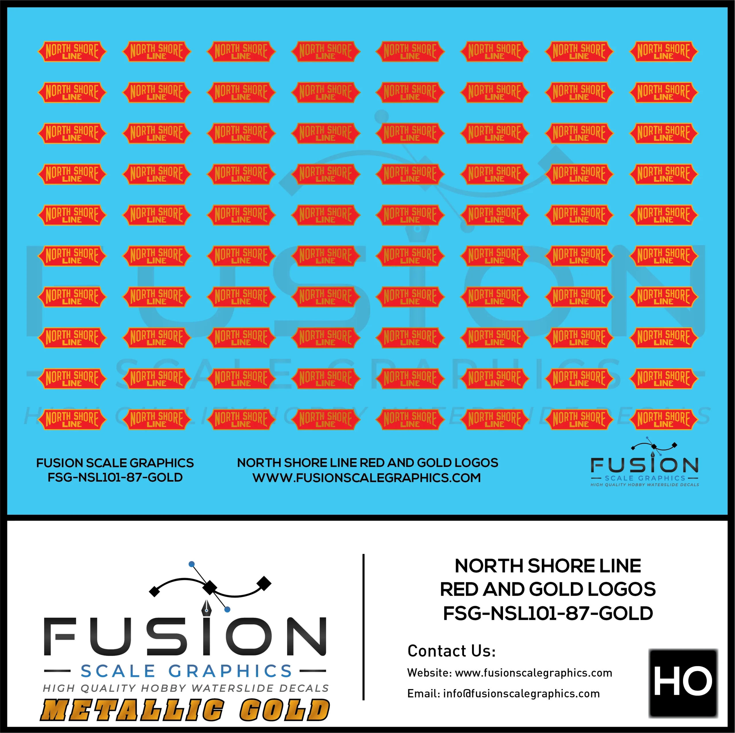 Metallic Gold O Scale North Shore Line Red and Gold Logos Decal Set - Fusion Scale Graphics