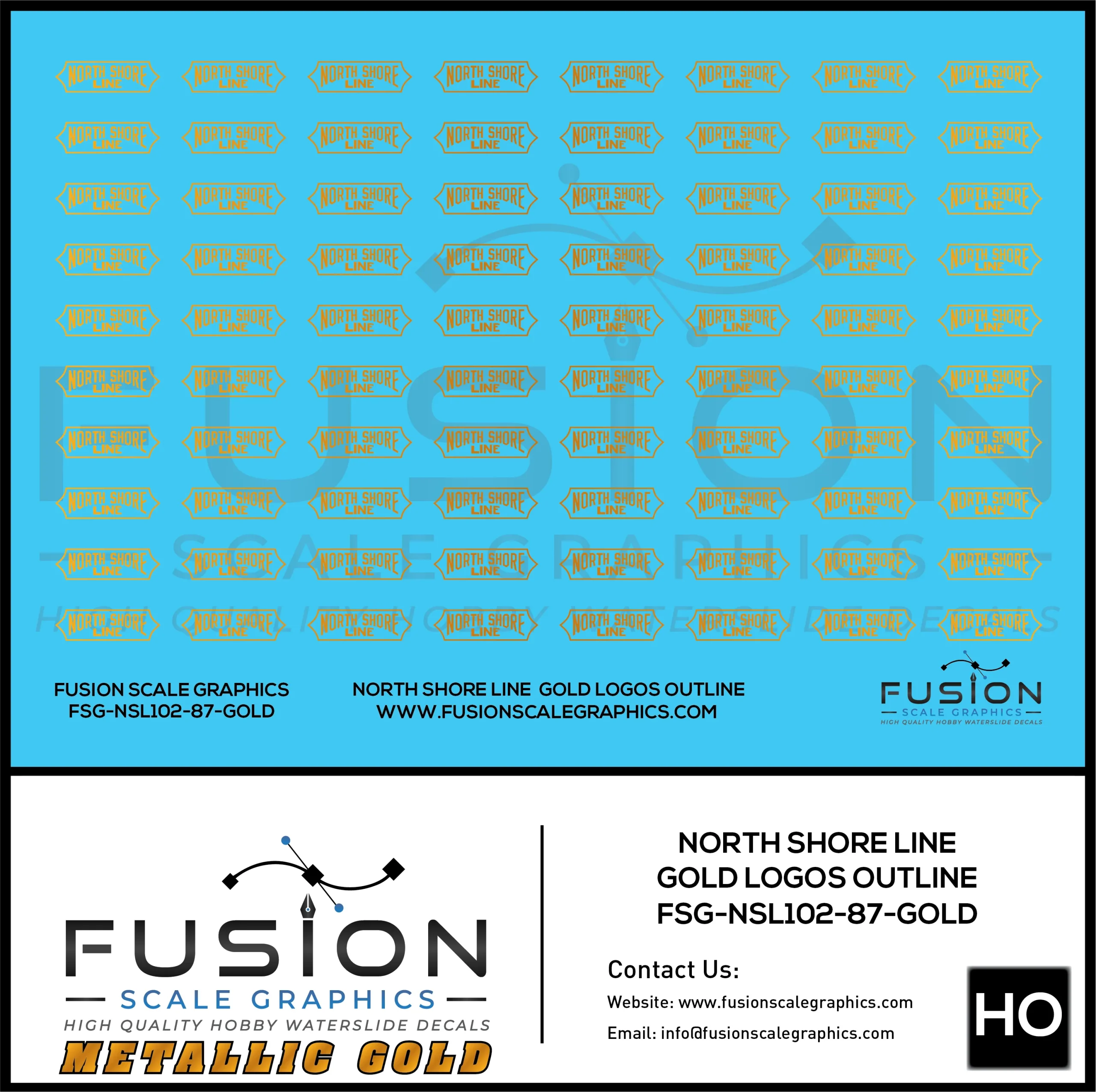 Metallic Gold HO Scale North Shore Line Gold Logos Outline Decal Set - Fusion Scale Graphics