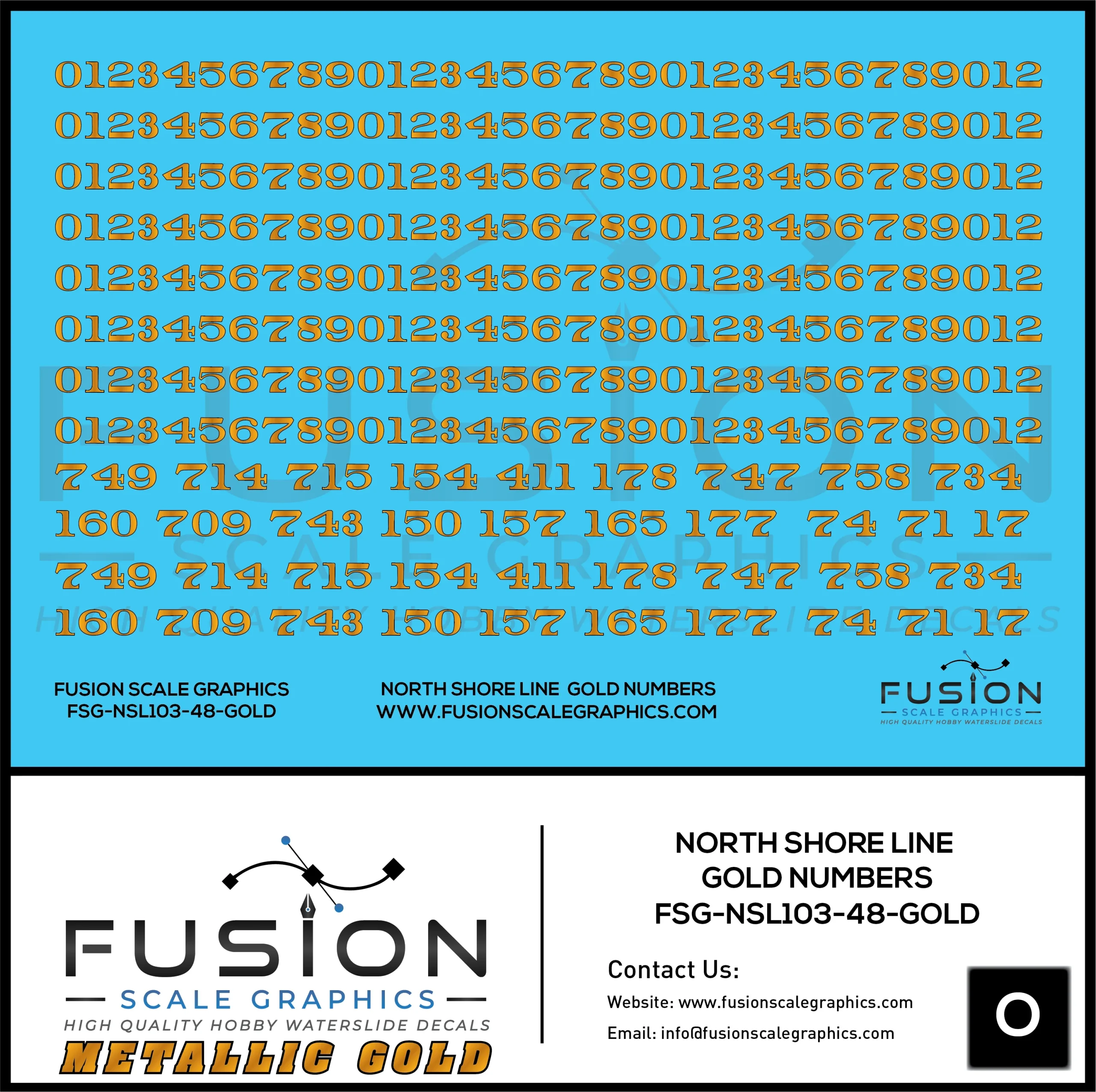 Metallic Gold O Scale North Shore Line Gold Car Numbers Decal Set - Fusion Scale Graphics