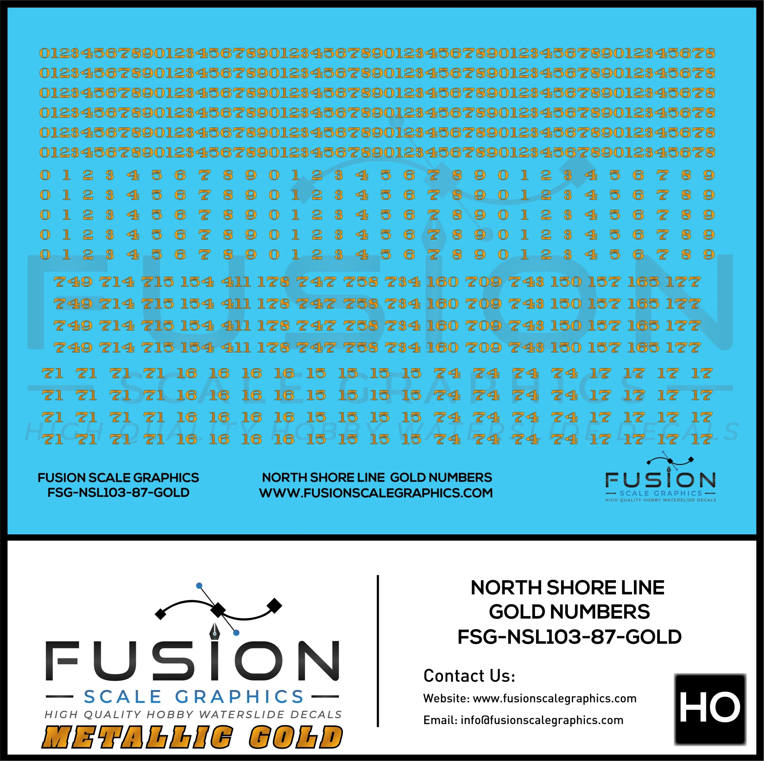 Metallic Gold HO Scale North Shore Line Gold Car Numbers Decal Set - Fusion Scale Graphics