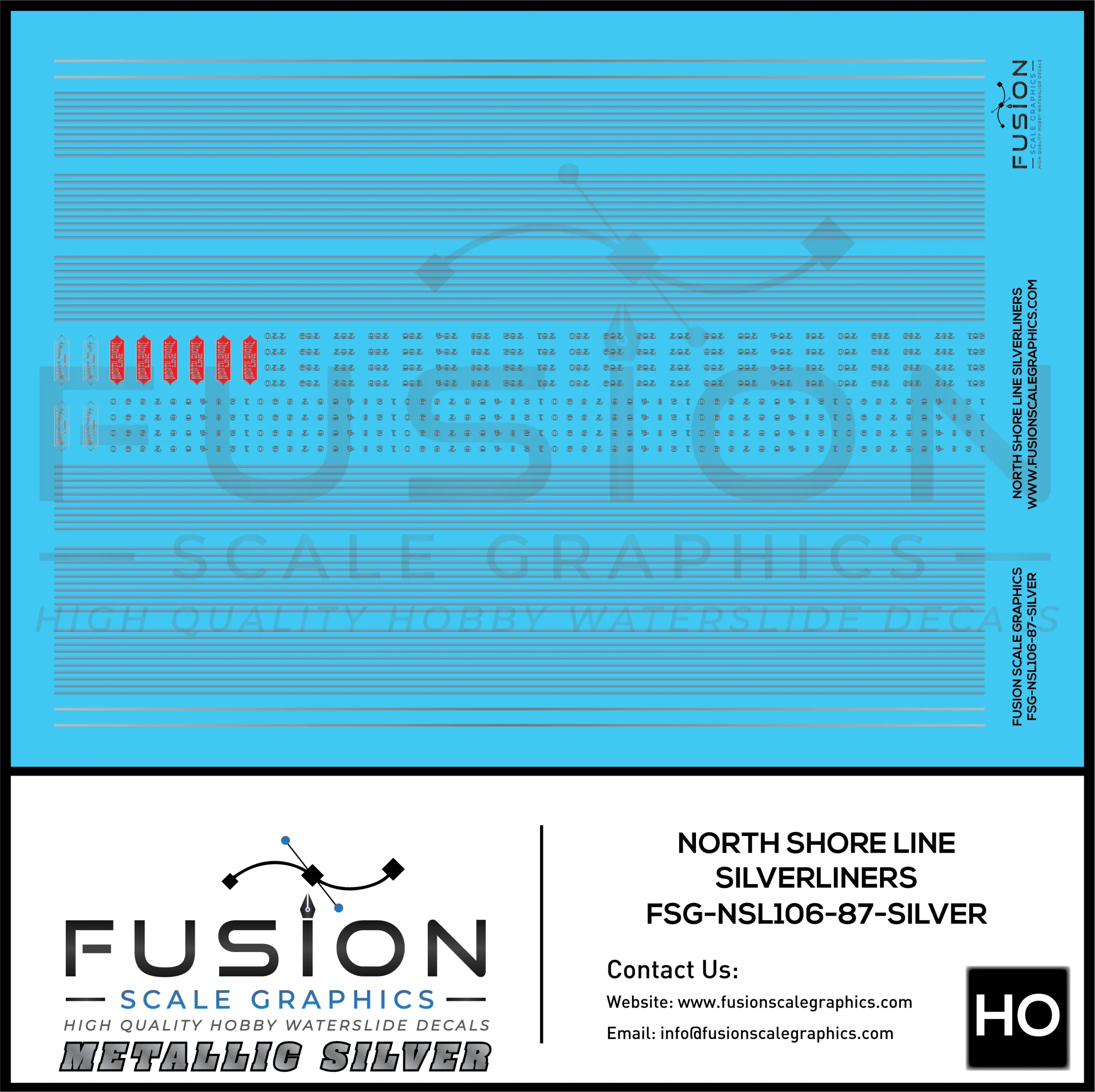 Metallic Silver HO Scale Chicago North Shore & Milwaukee Silverliners Decal Set - Fusion Scale Graphics