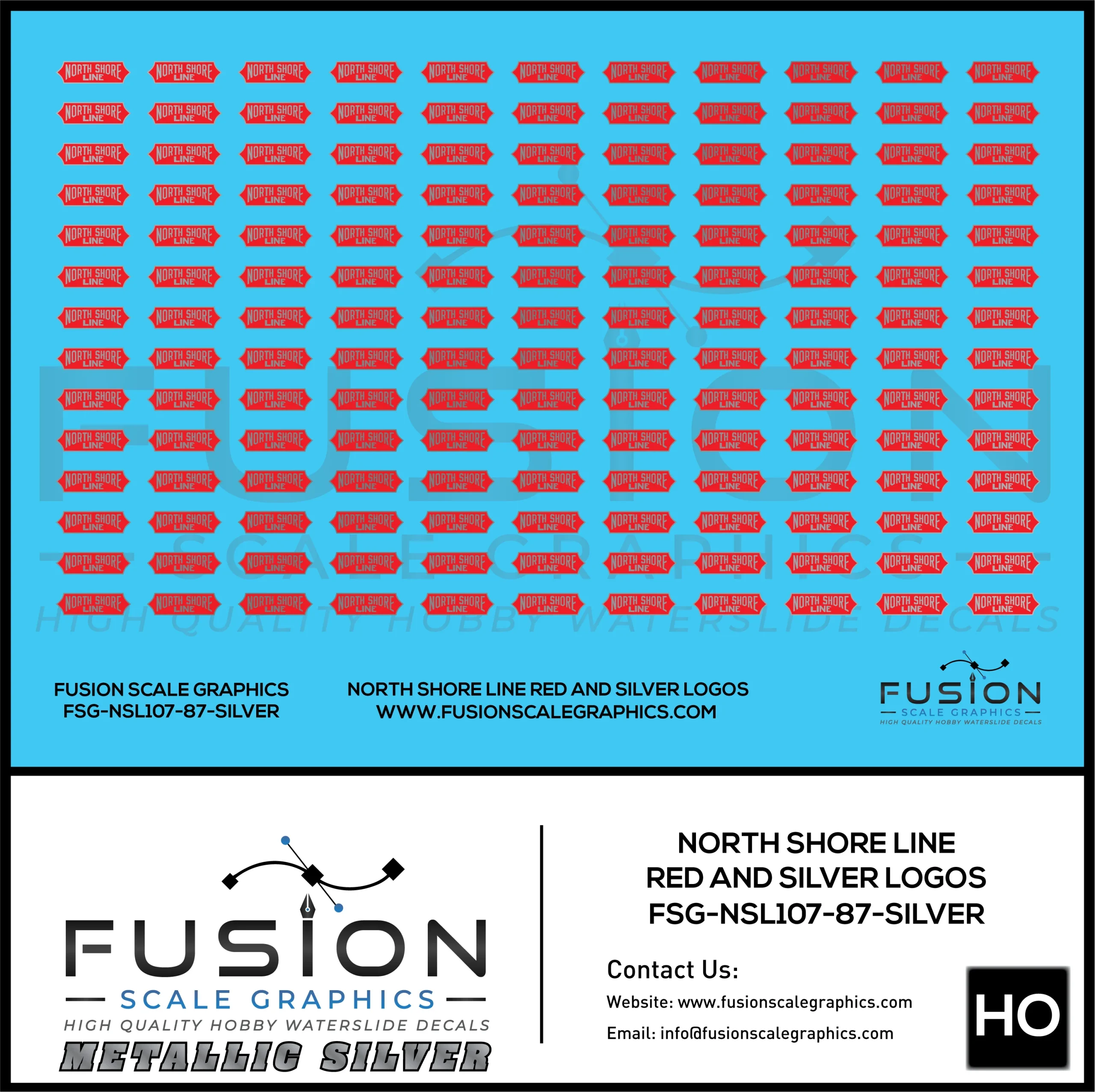 Metallic Silver HO Scale North Shore Line Red and Silver Logos Decal Set - Fusion Scale Graphics