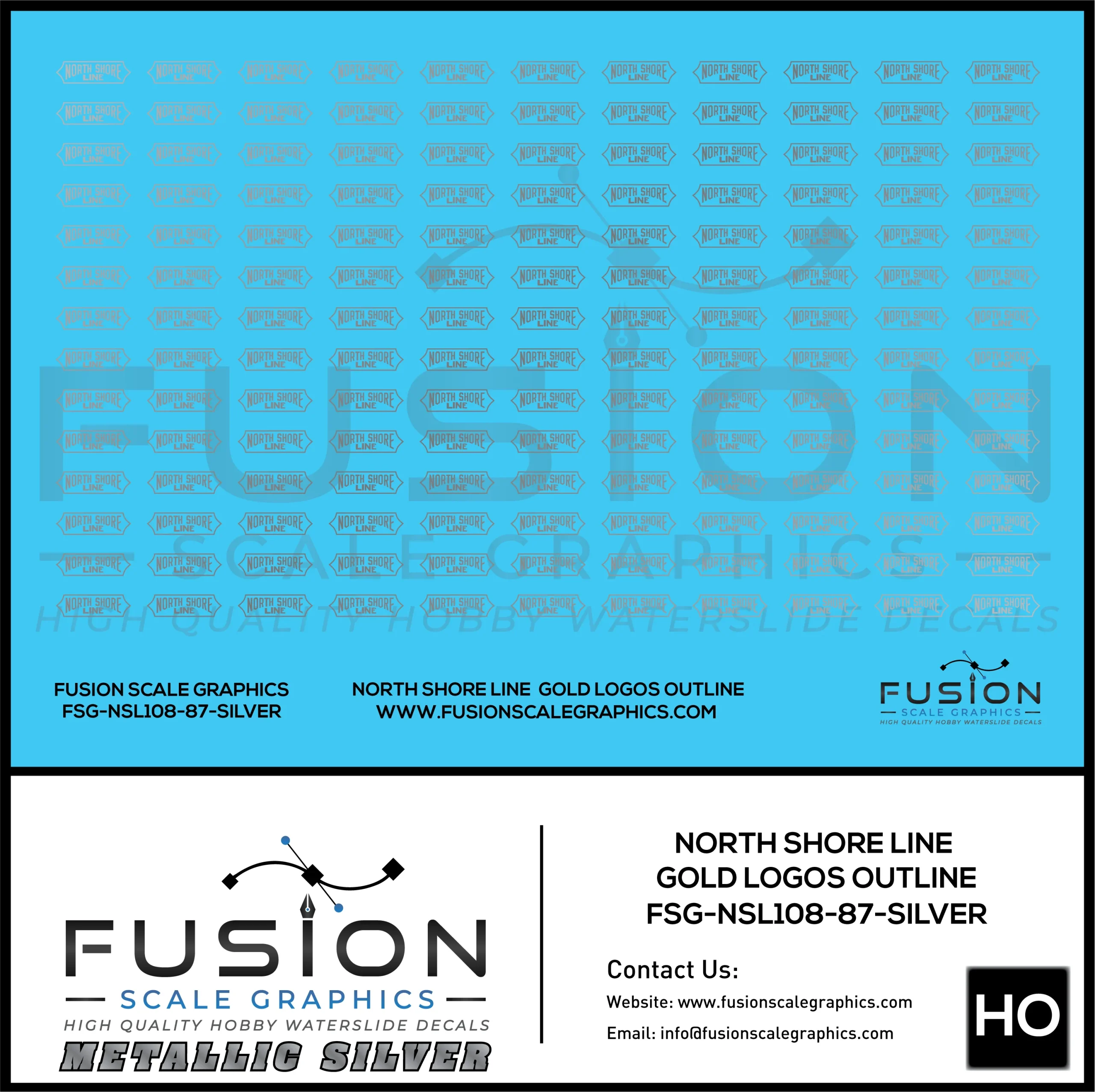 Metallic Silver HO Scale North Shore Line Silver Logos Outline Decal Set - Fusion Scale Graphics