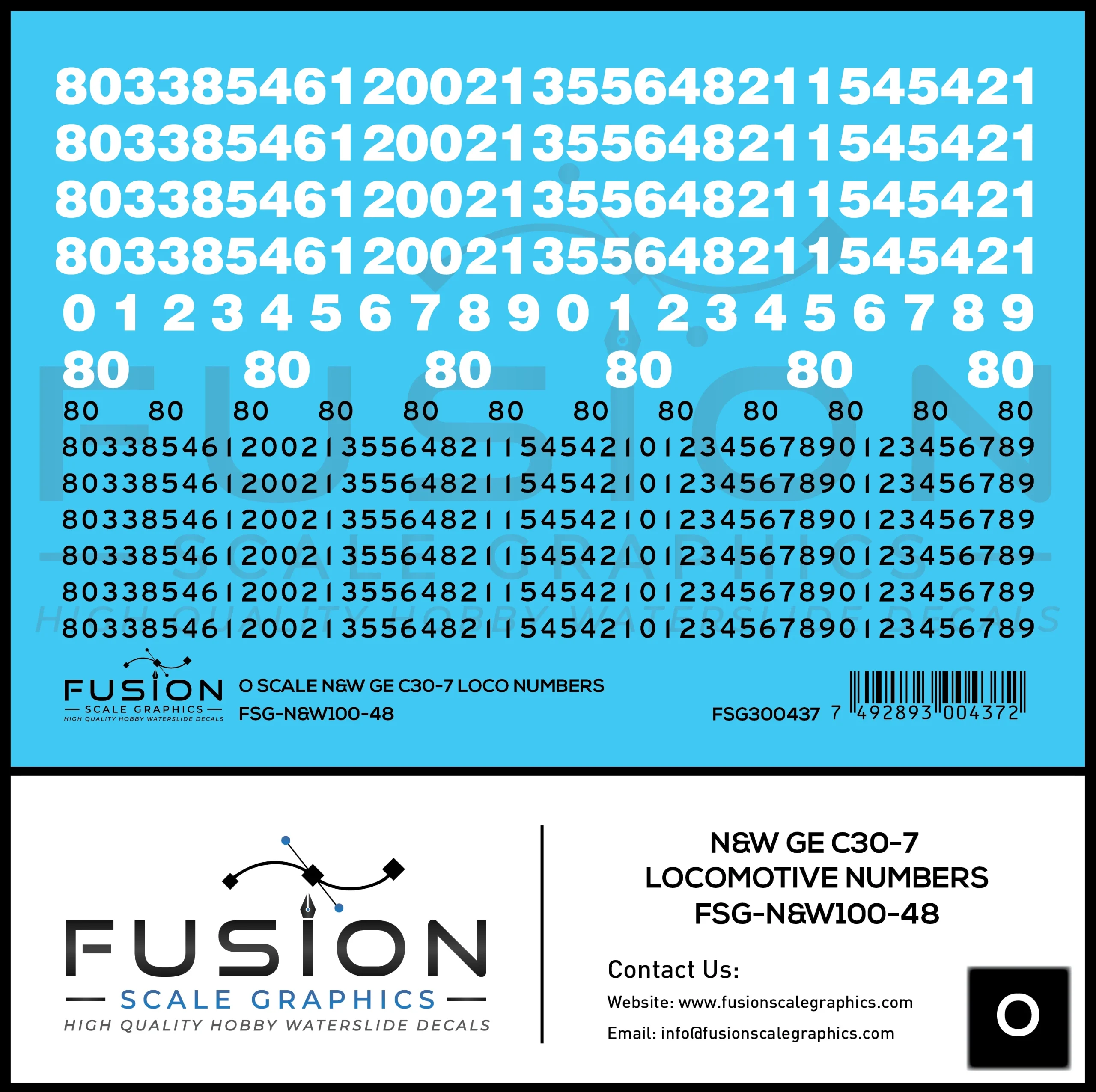O Scale Norfolk & Western GE C30-7 Locomotive Renumber Decal Set