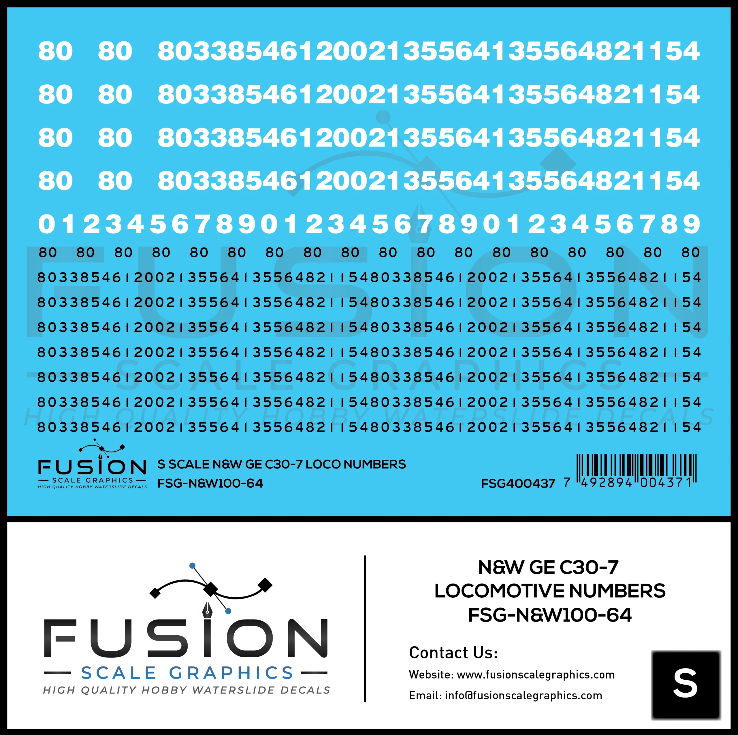 S Scale Norfolk & Western GE C30-7 Locomotive Renumber Decal Set