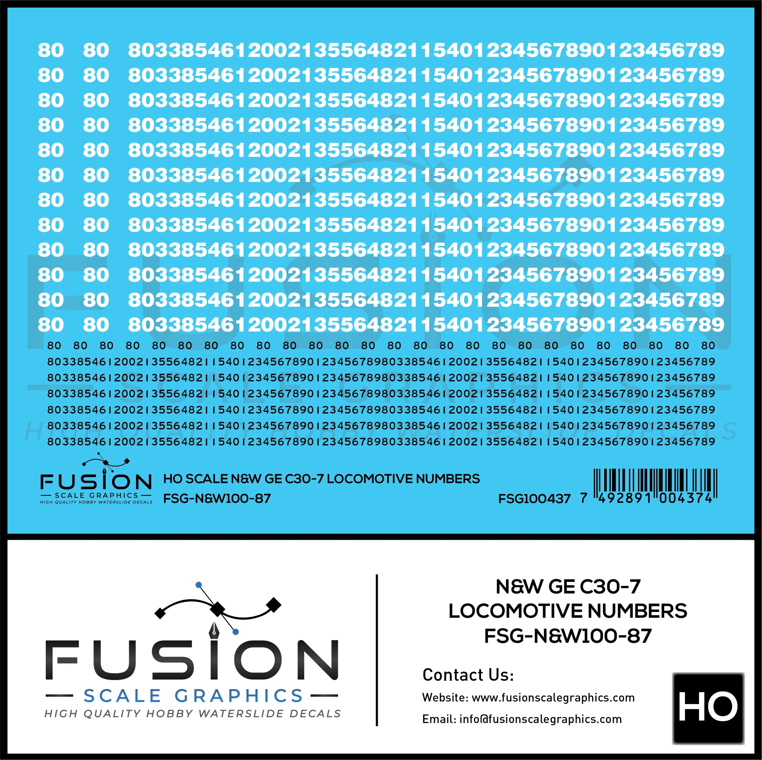 HO Scale Norfolk & Western GE C30-7 Locomotive Renumber Decal Set