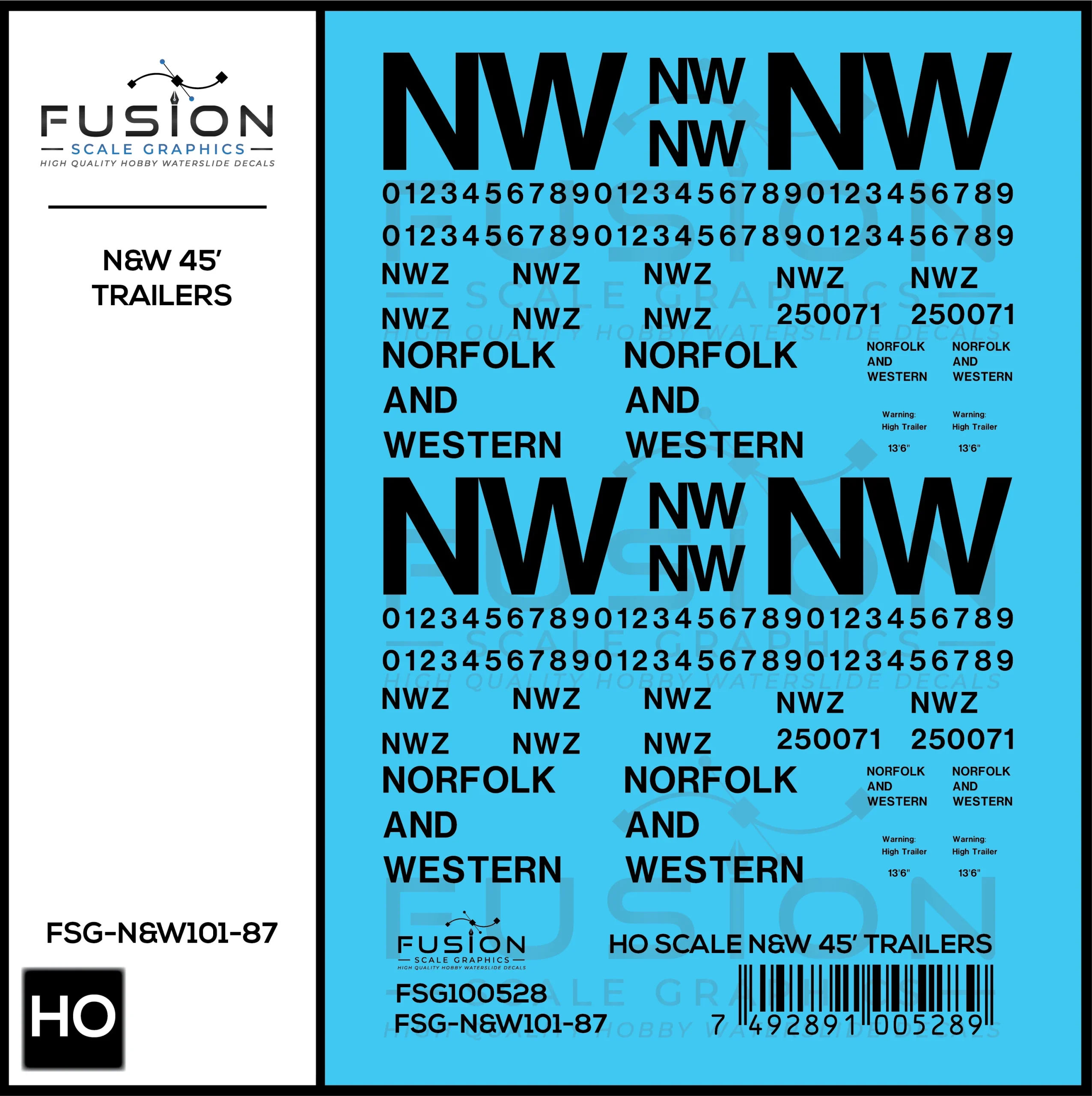 HO Scale Norfolk & Western 45' Trailers Decal Set - Fusion Scale Graphics