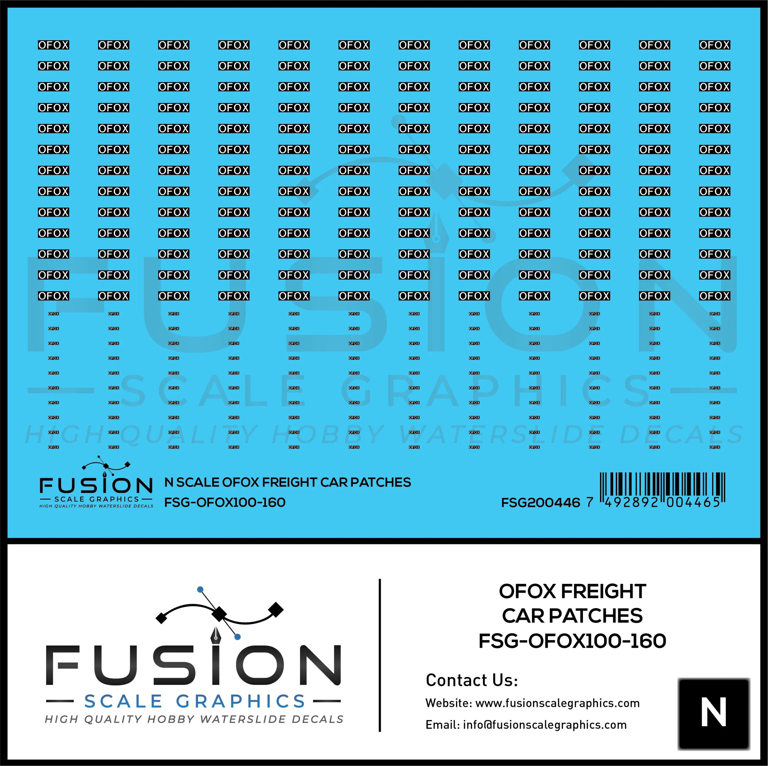 N Scale OFOX White/Black Freight Car Patch Outs Decal Set - Fusion Scale Graphics