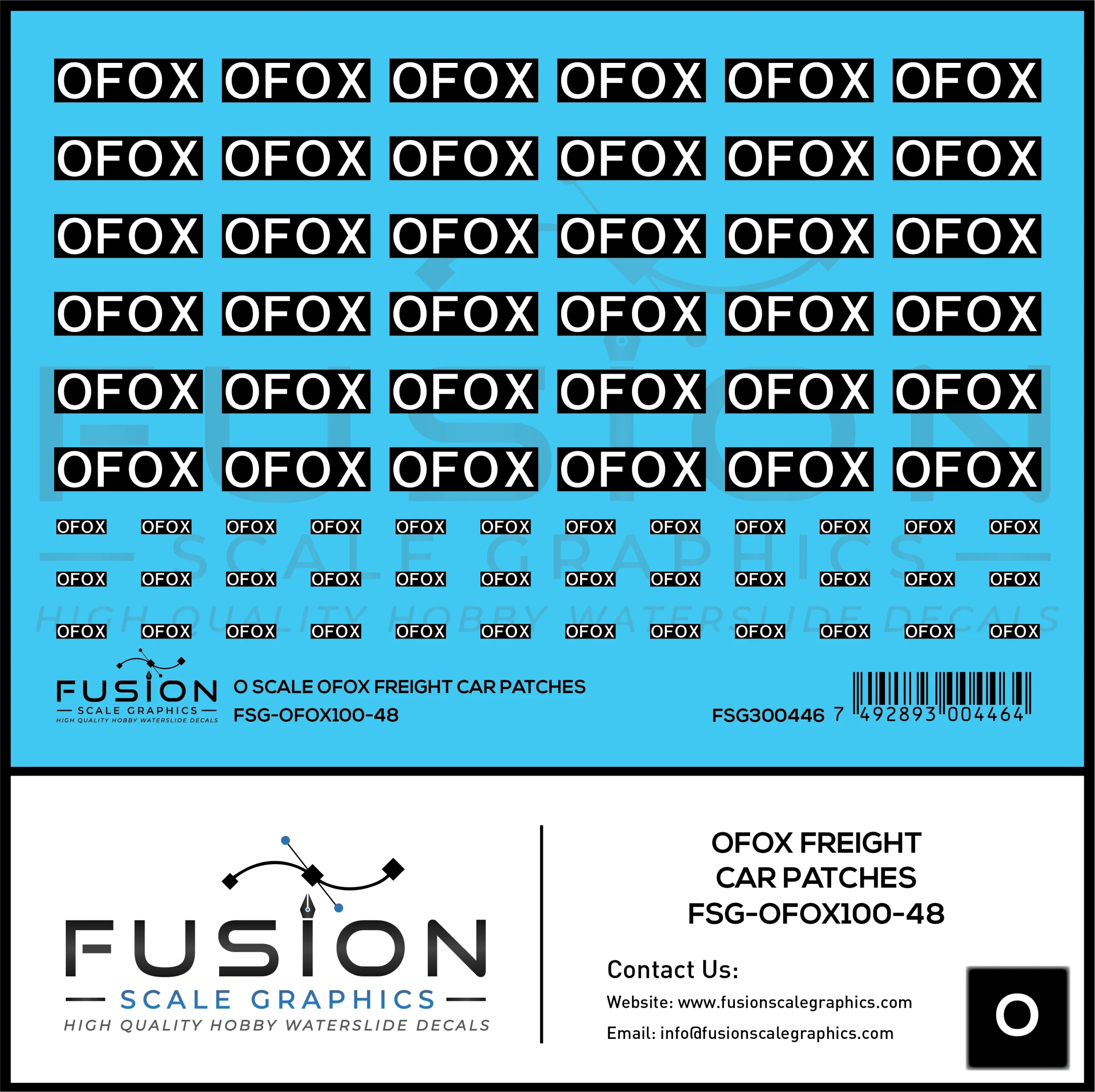 O Scale OFOX White/Black Freight Car Patch Outs Decal Set - Fusion Scale Graphics