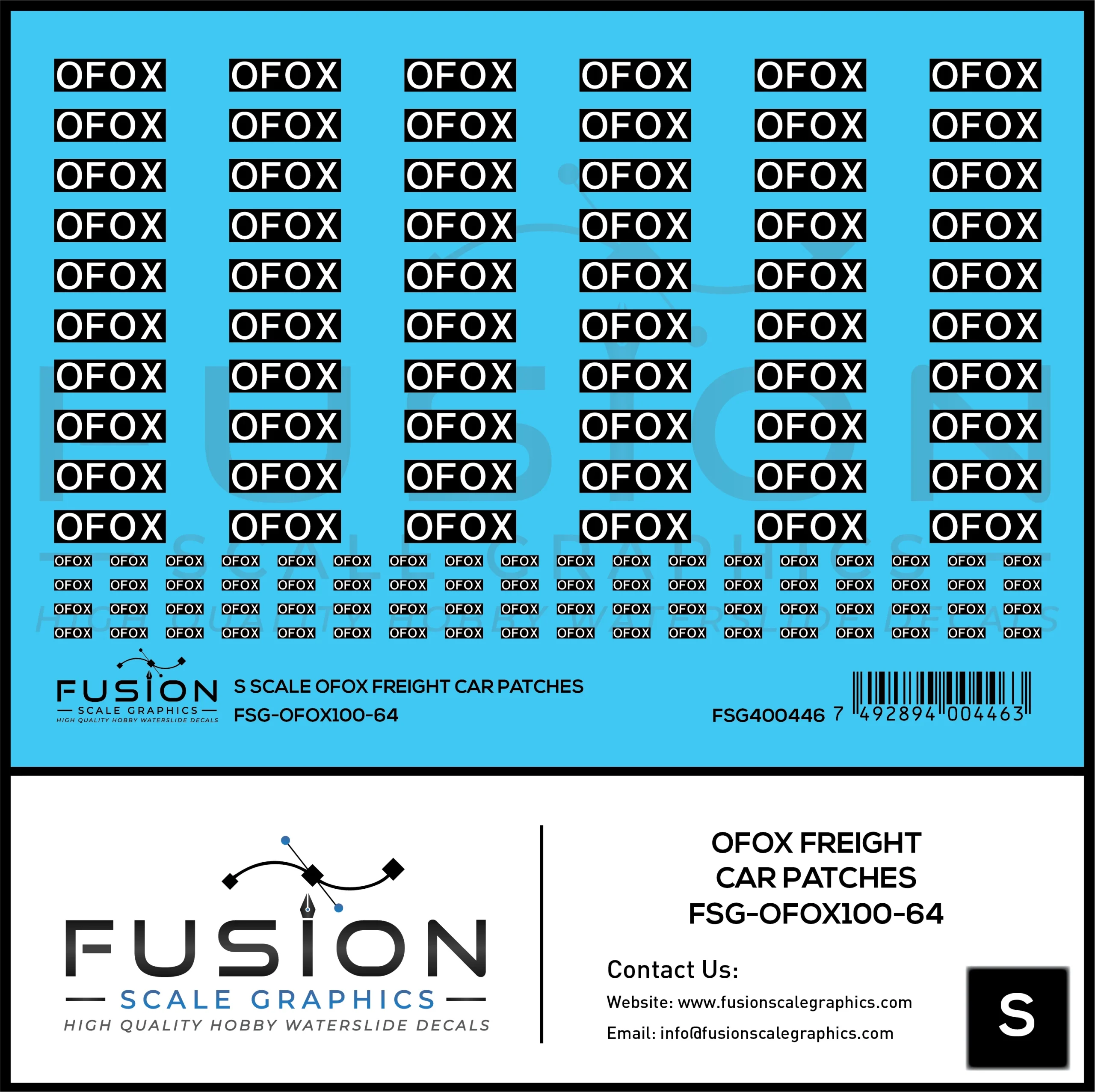 S Scale OFOX White/Black Freight Car Patch Outs Decal Set - Fusion Scale Graphics