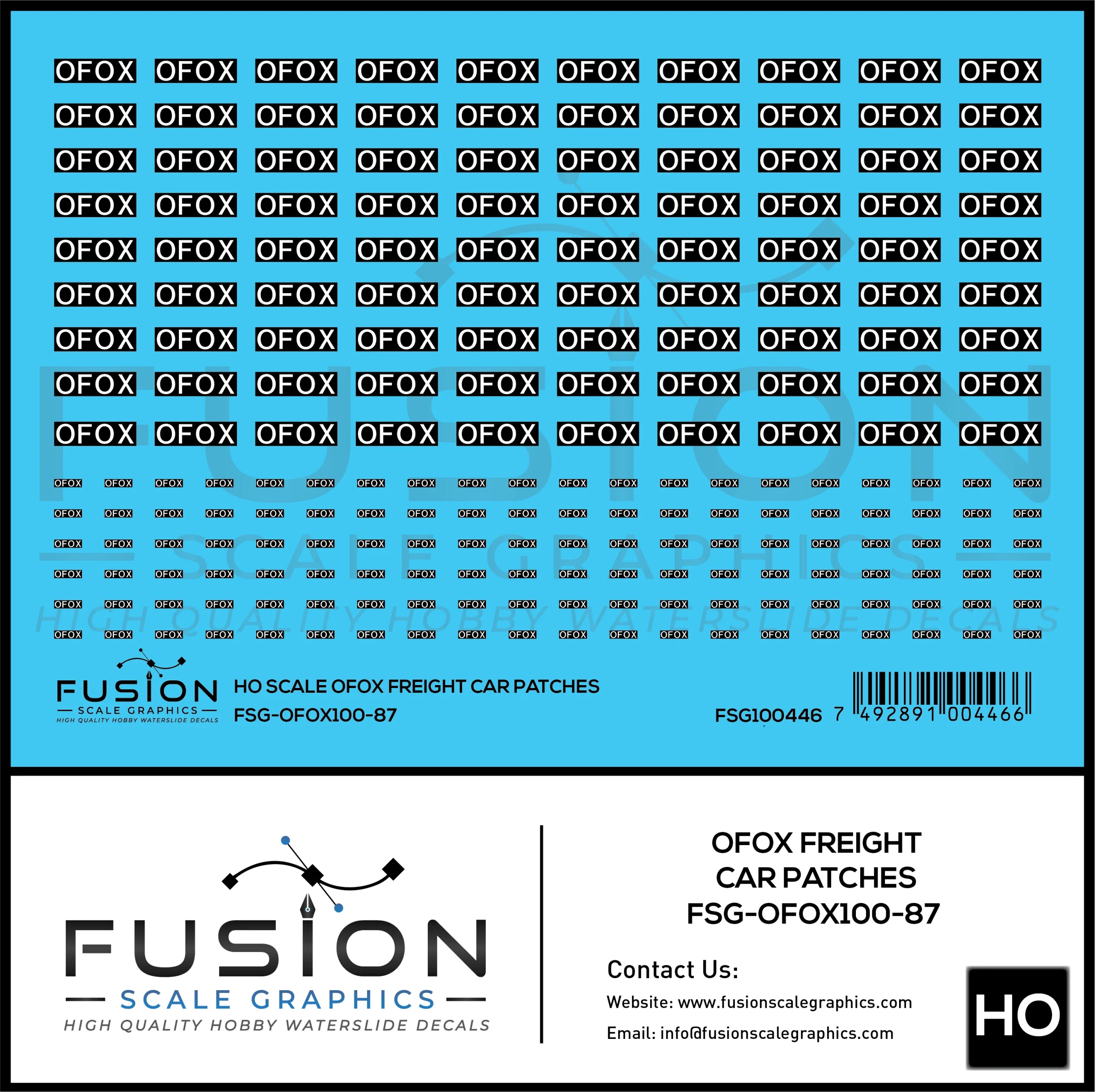 HO Scale OFOX White/Black Freight Car Patch Outs Decal Set - Fusion Scale Graphics