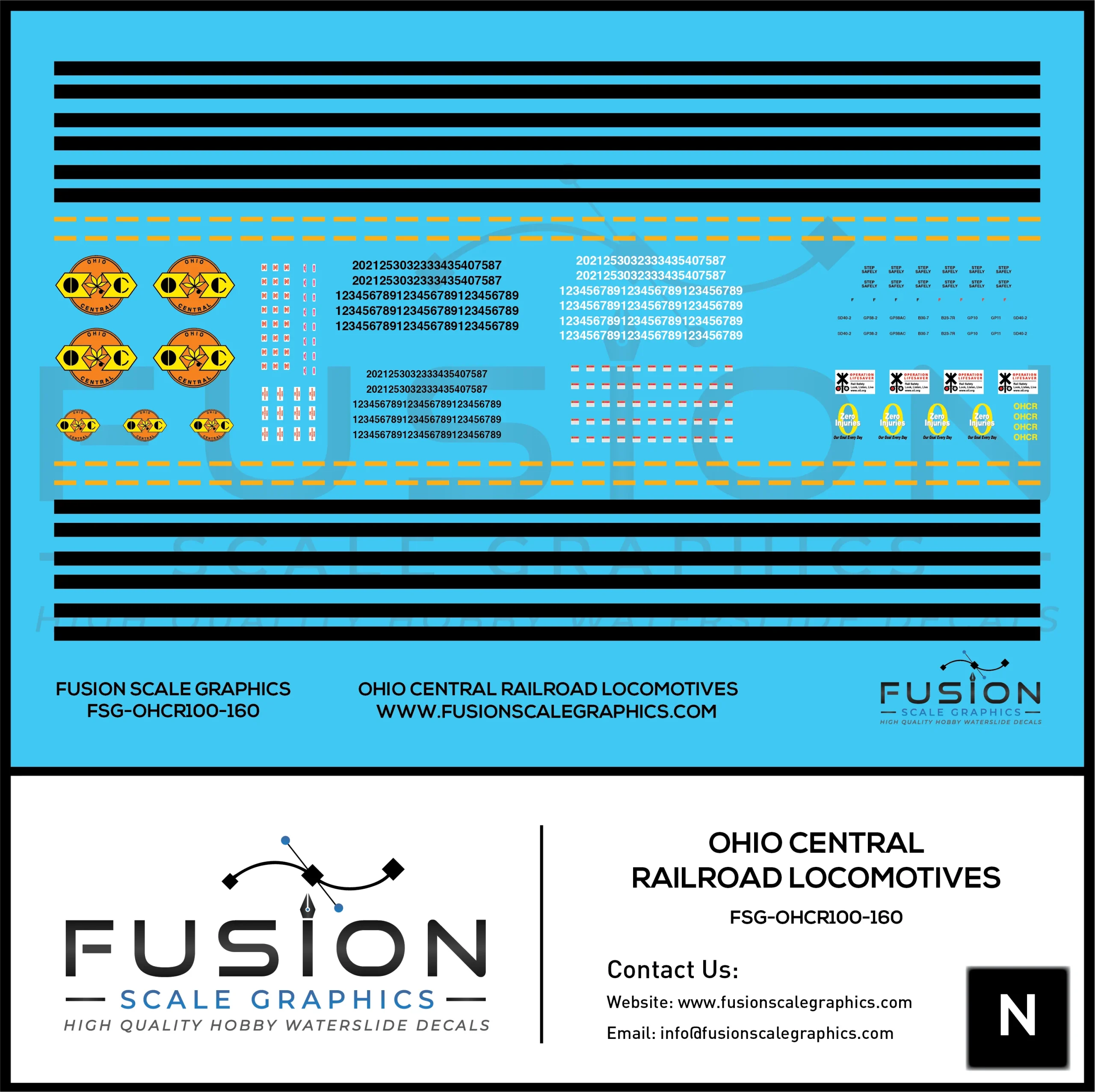 N Scale Ohio Central Railroad Locomotive Decal Set - Fusion Scale Graphics