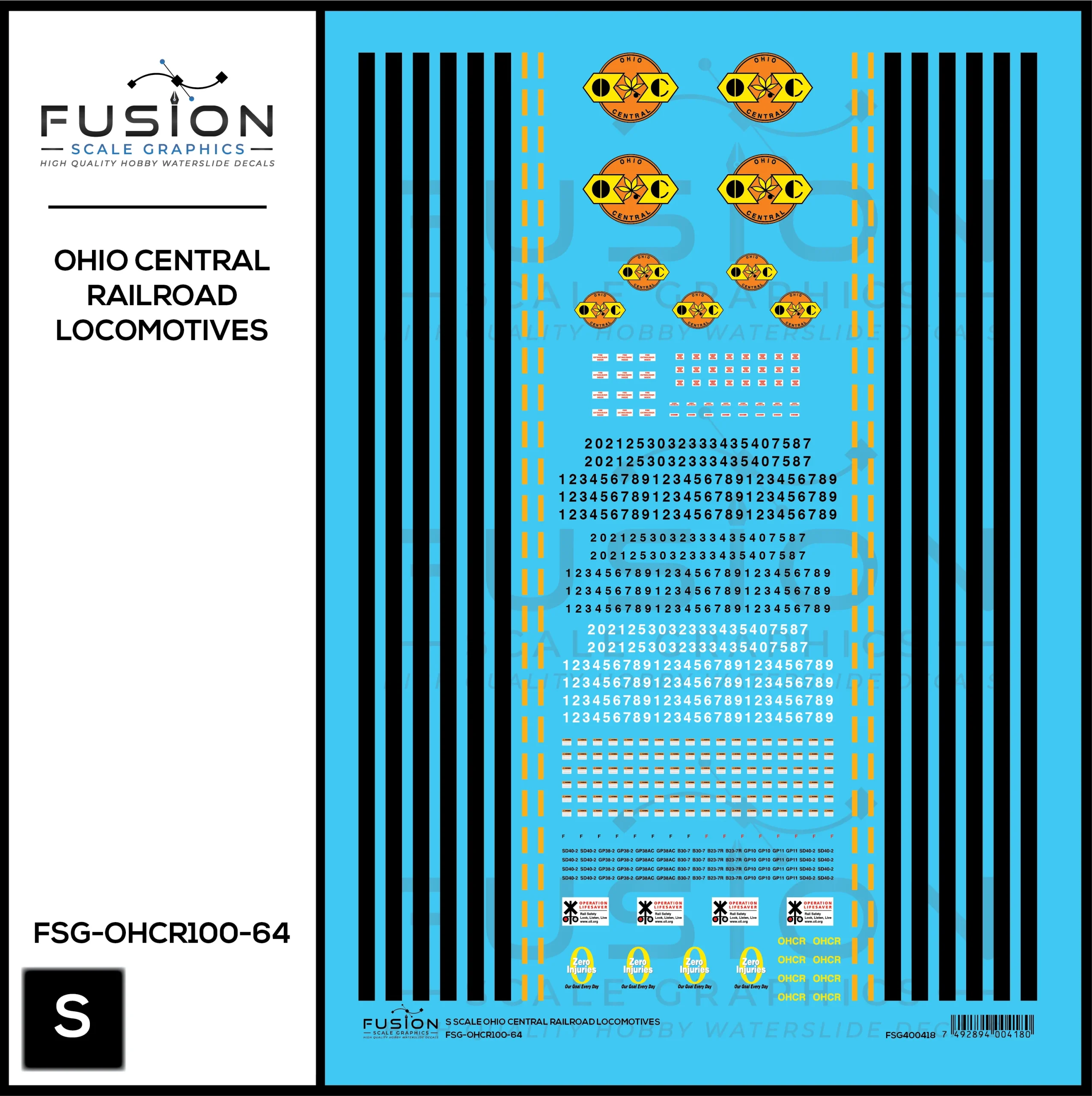 S Scale Ohio Central Railroad Locomotive Decal Set - Fusion Scale Graphics