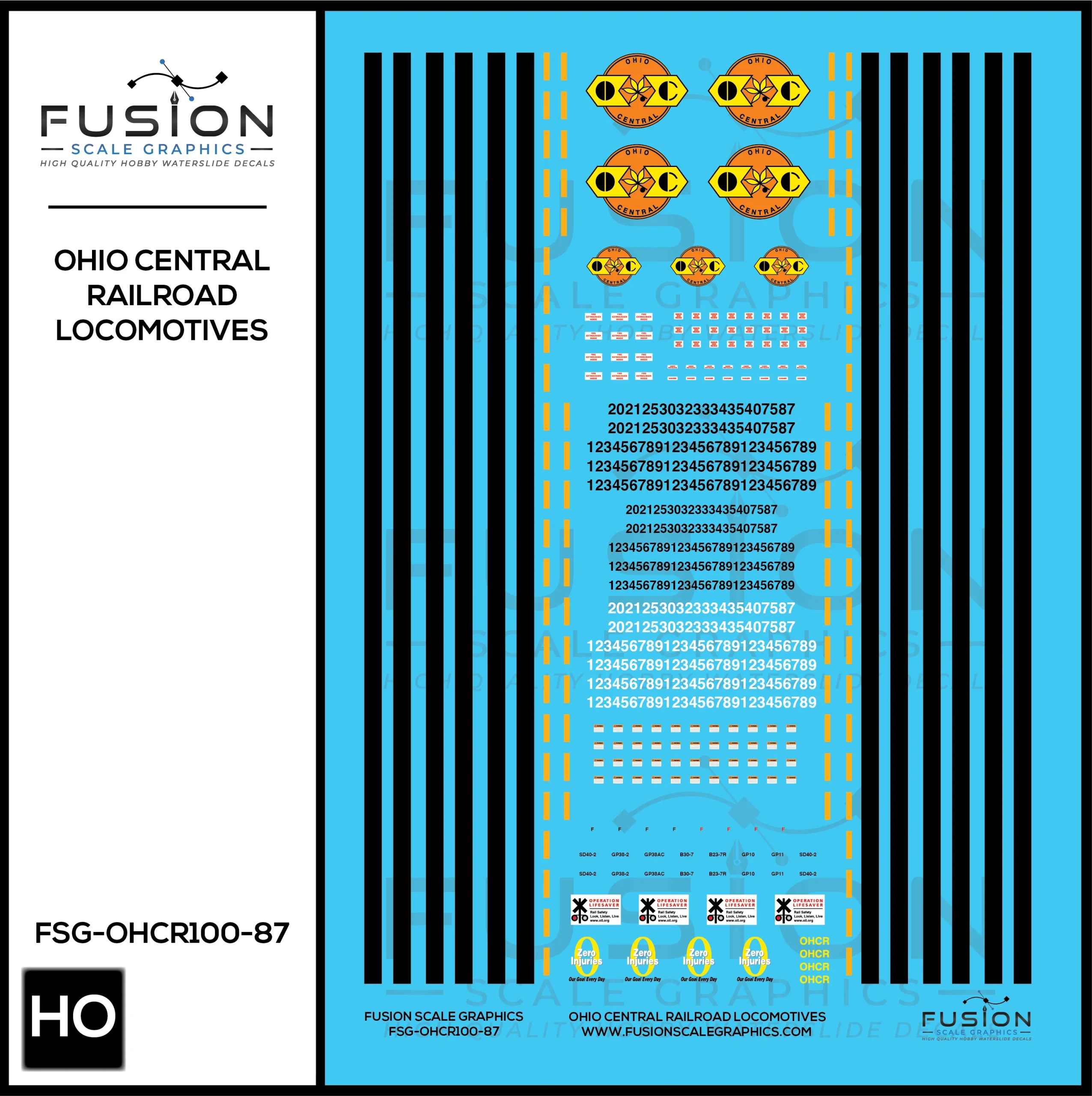 HO Scale Ohio Central Railroad Locomotive Decal Set - Fusion Scale Graphics