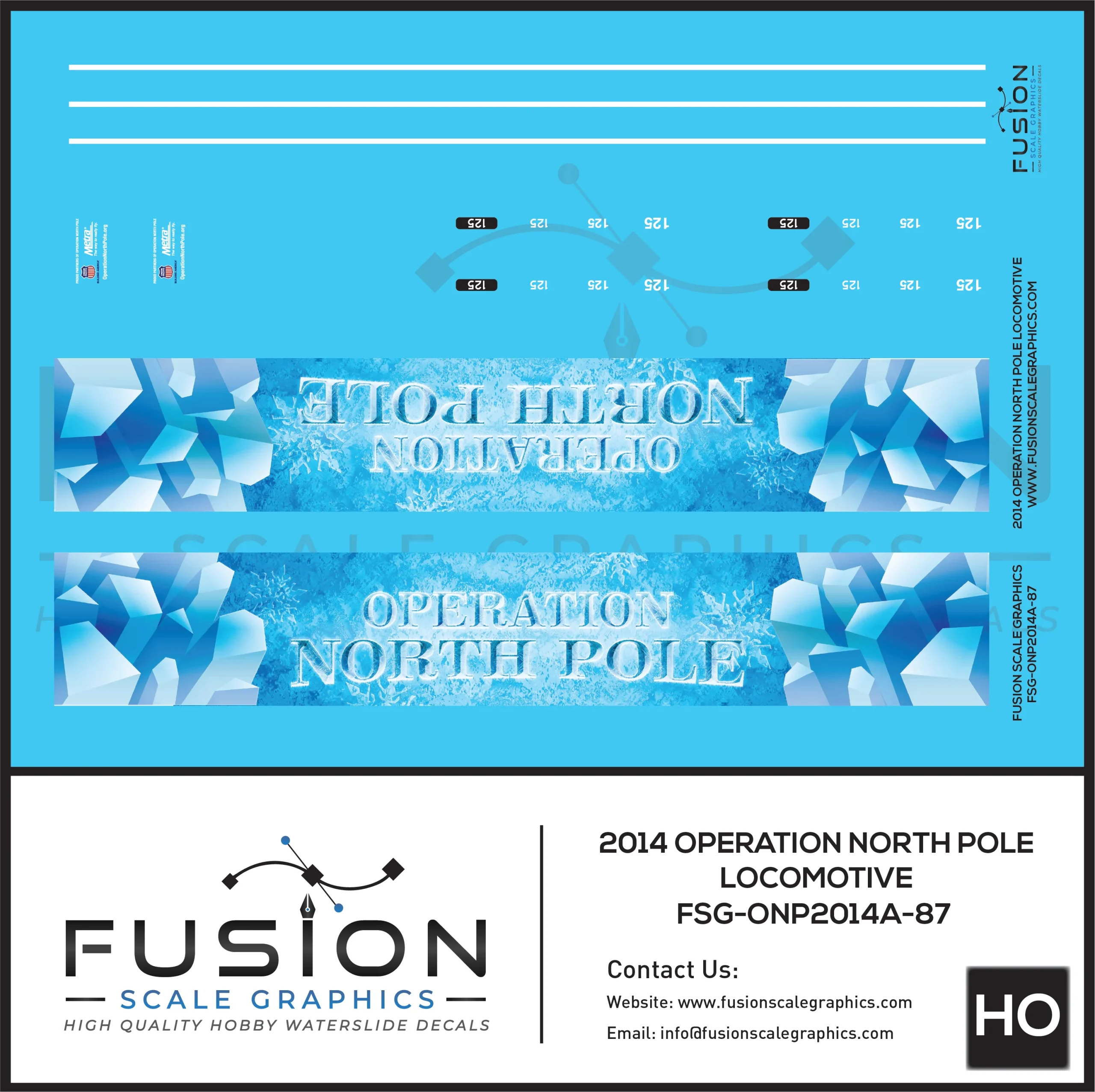 HO Scale Metra Operation North Pole 2014 F40PH Locomotive Wrap Decal Set - Fusion Scale Graphics
