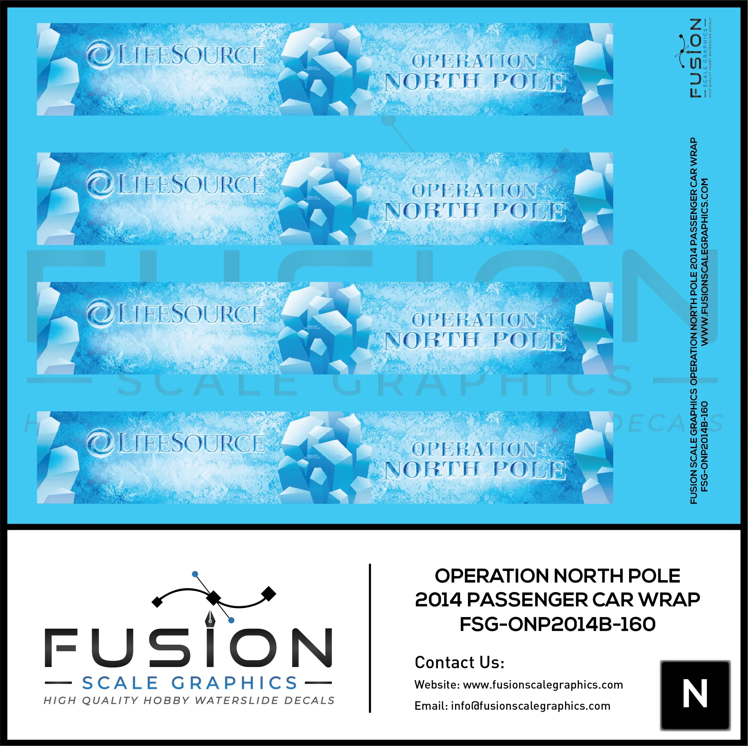 N Scale Metra Operation North Pole 2014 Passenger Car Wrap Decal Set - Fusion Scale Graphics