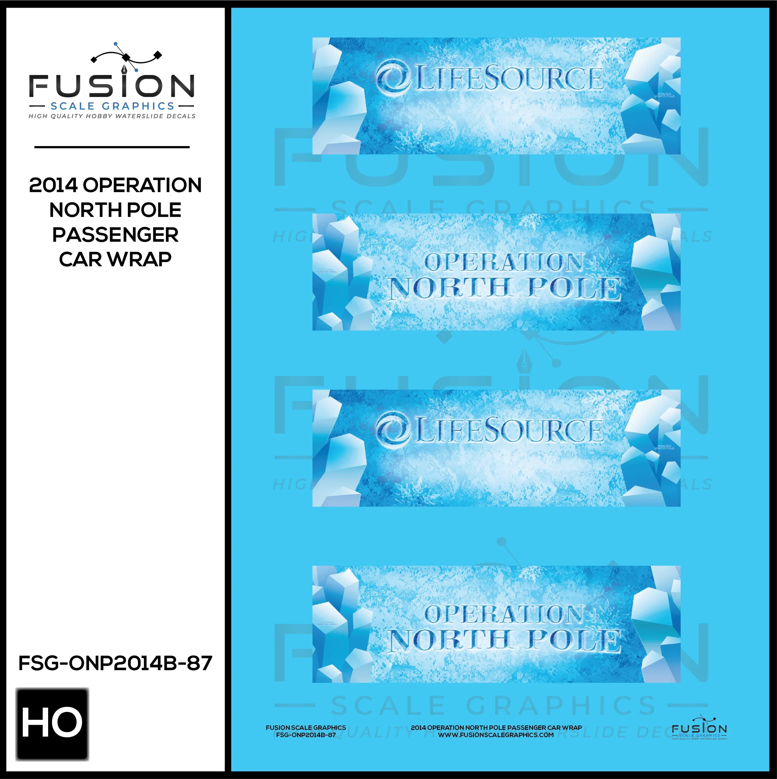 HO Scale Metra Operation North Pole 2014 Passenger Car Wrap Decal Set - Fusion Scale Graphics