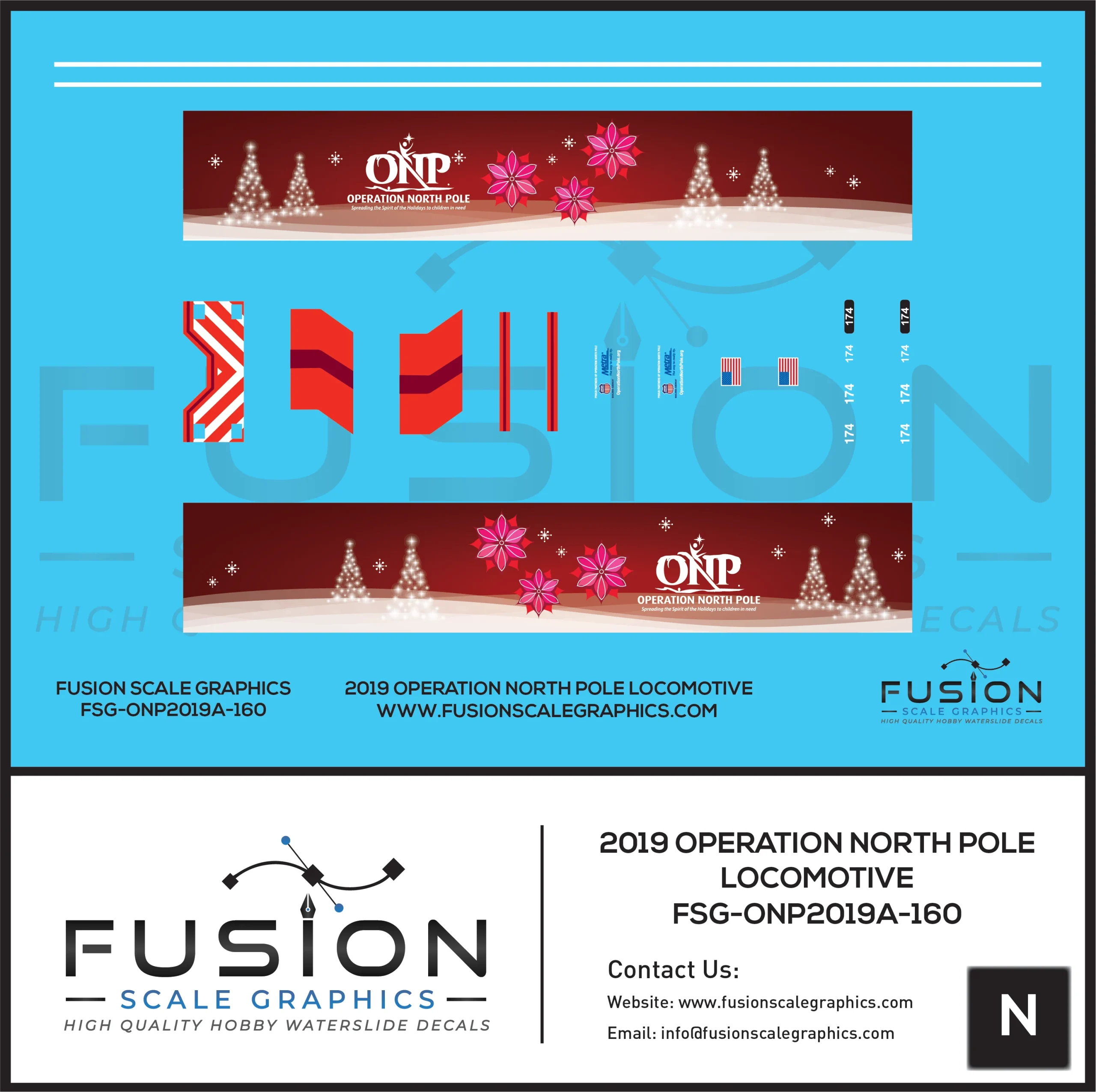 N Scale Metra Operation North Pole 2019 F40PH Locomotive Wrap Decal Set - Fusion Scale Graphics