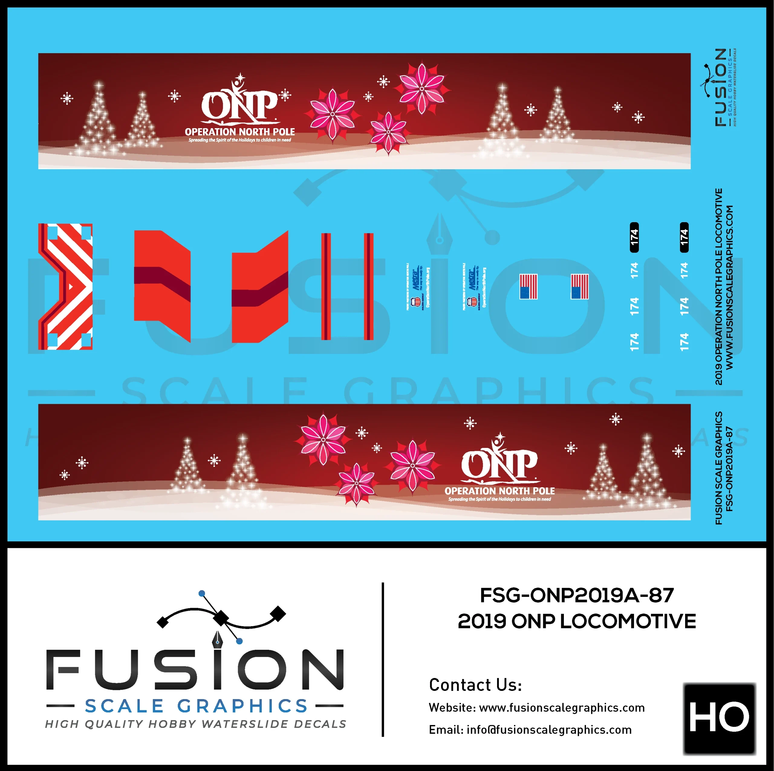 HO Scale Operation North Pole 2019 Locomotive Decal Set - Fusion Scale Graphics