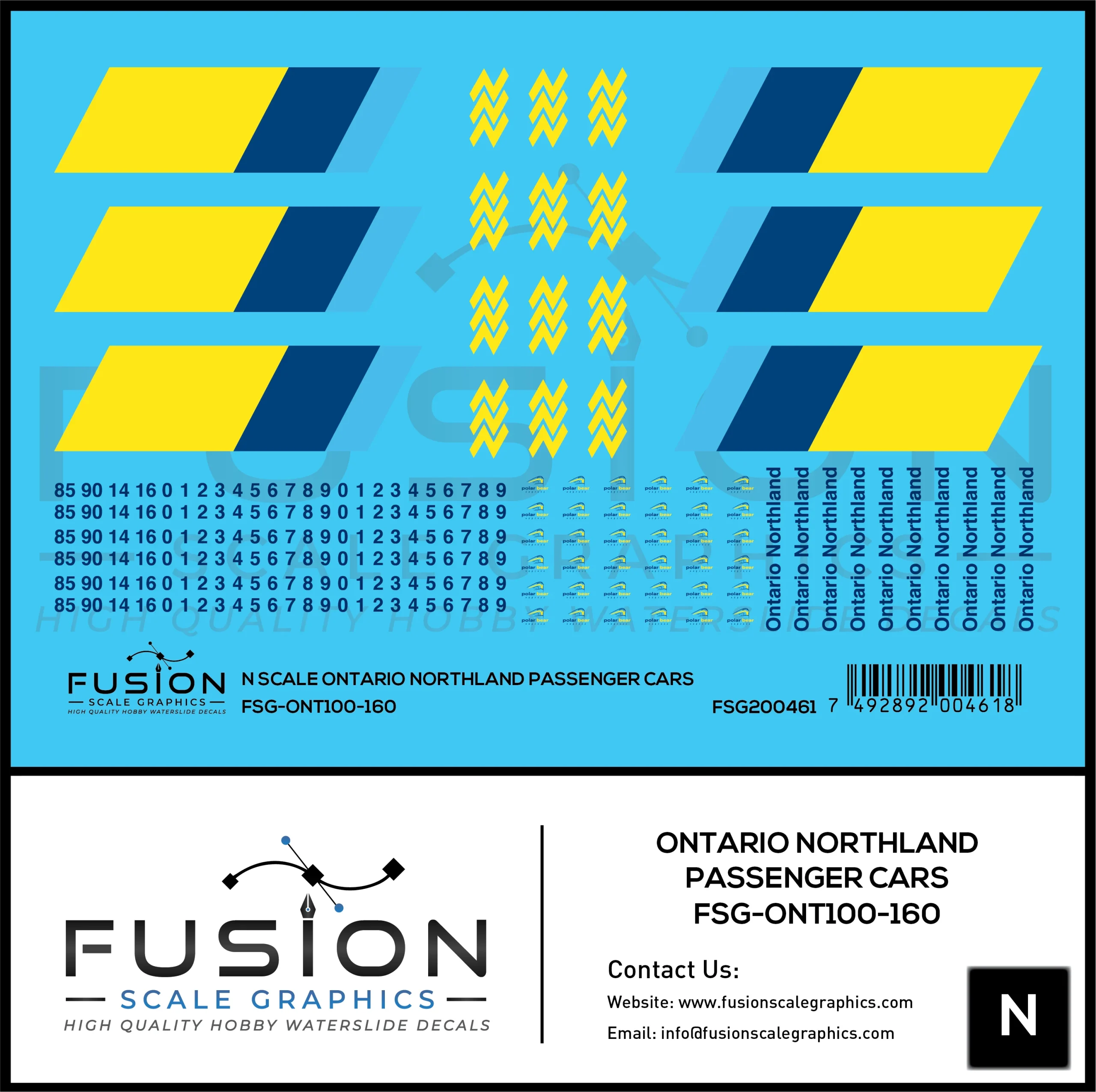 N Scale Ontario Northland Passenger Cars Decal Set - Fusion Scale Graphics