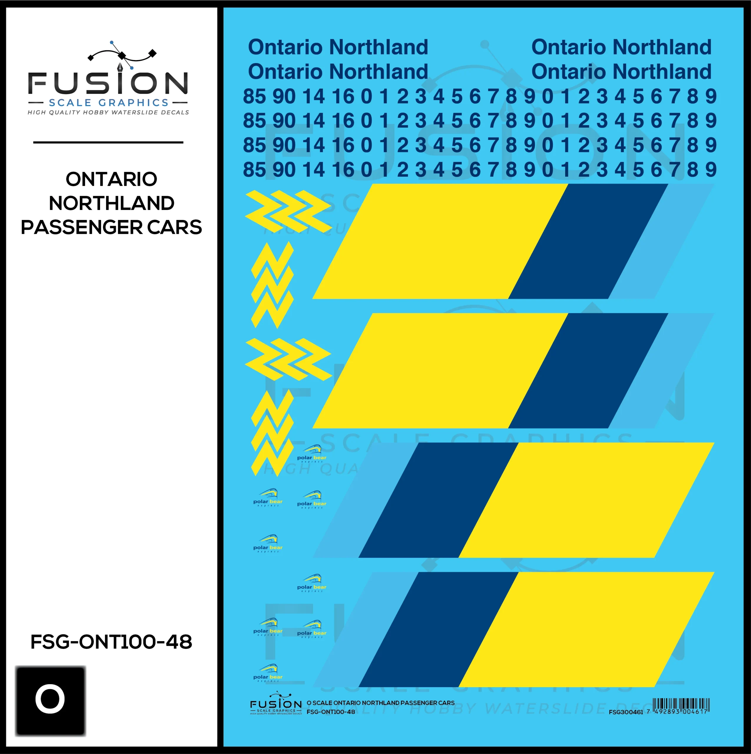 O Scale Ontario Northland Passenger Cars Decal Set - Fusion Scale Graphics