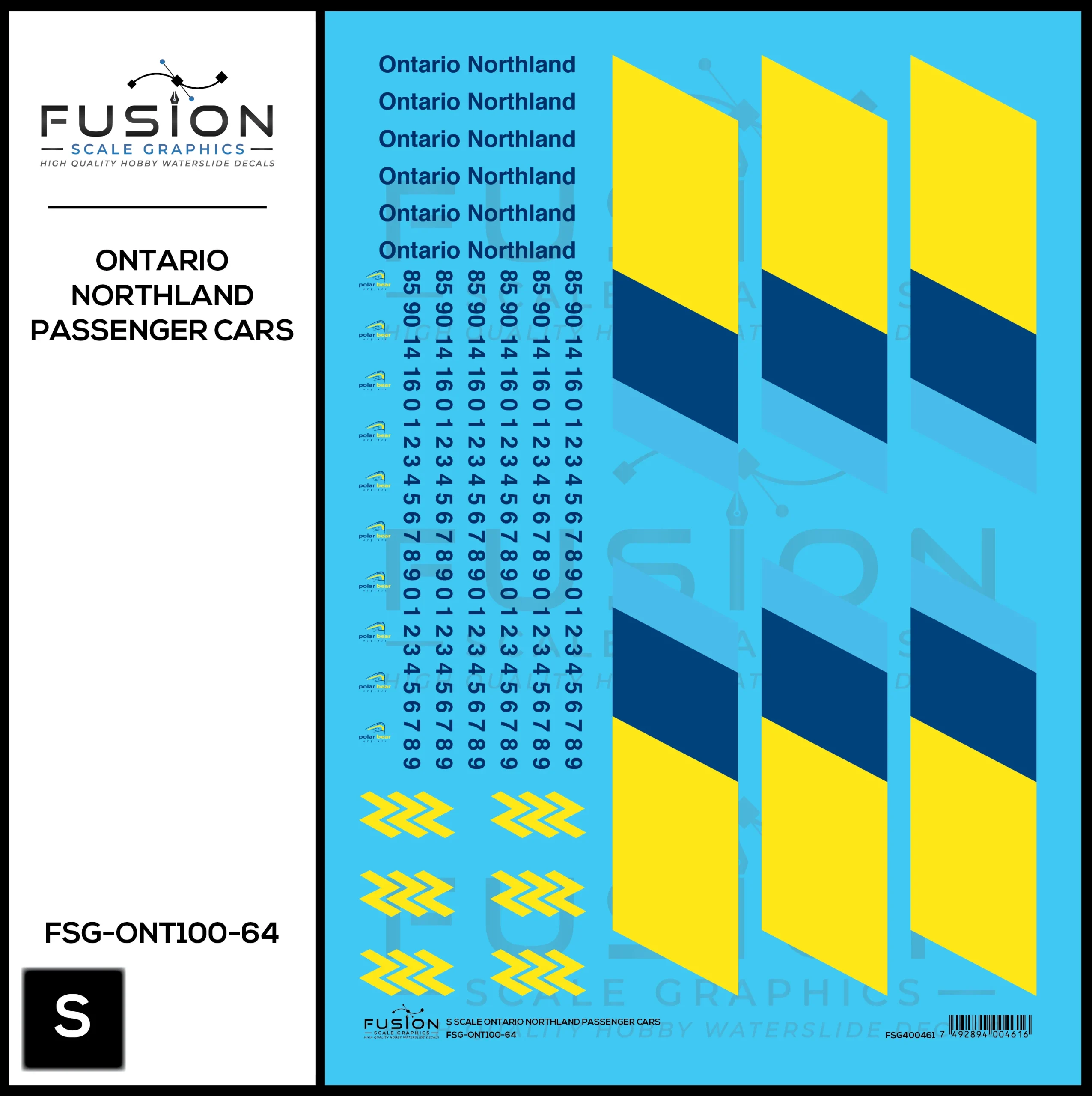 S Scale Ontario Northland Passenger Cars Decal Set - Fusion Scale Graphics