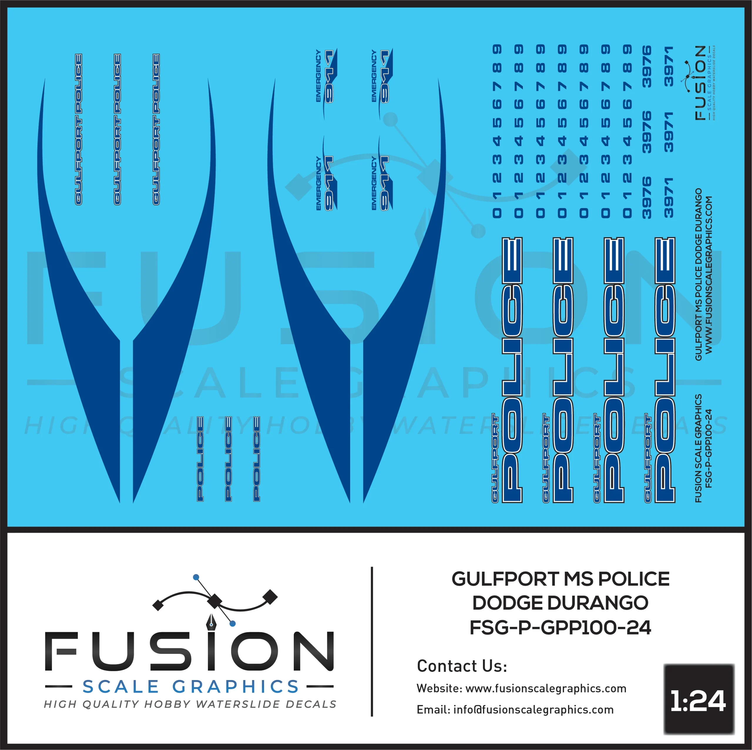 1:24 Scale Gulfport Mississippi Dodge Durango Police Car Decal Set - Fusion Scale Graphics