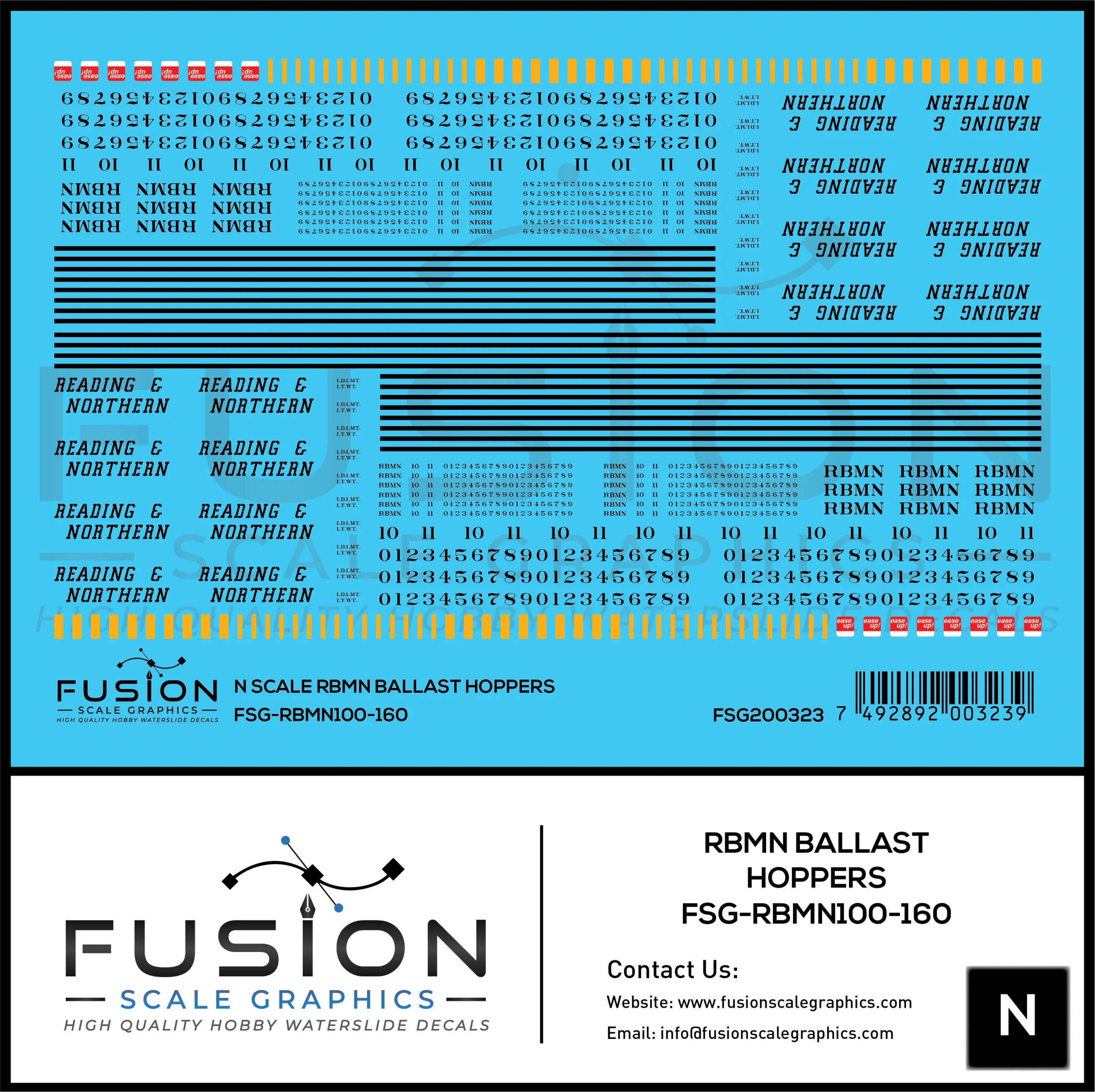 N Scale Reading & Northern Ballast Hopper Cars Decal Set - Fusion Scale Graphics