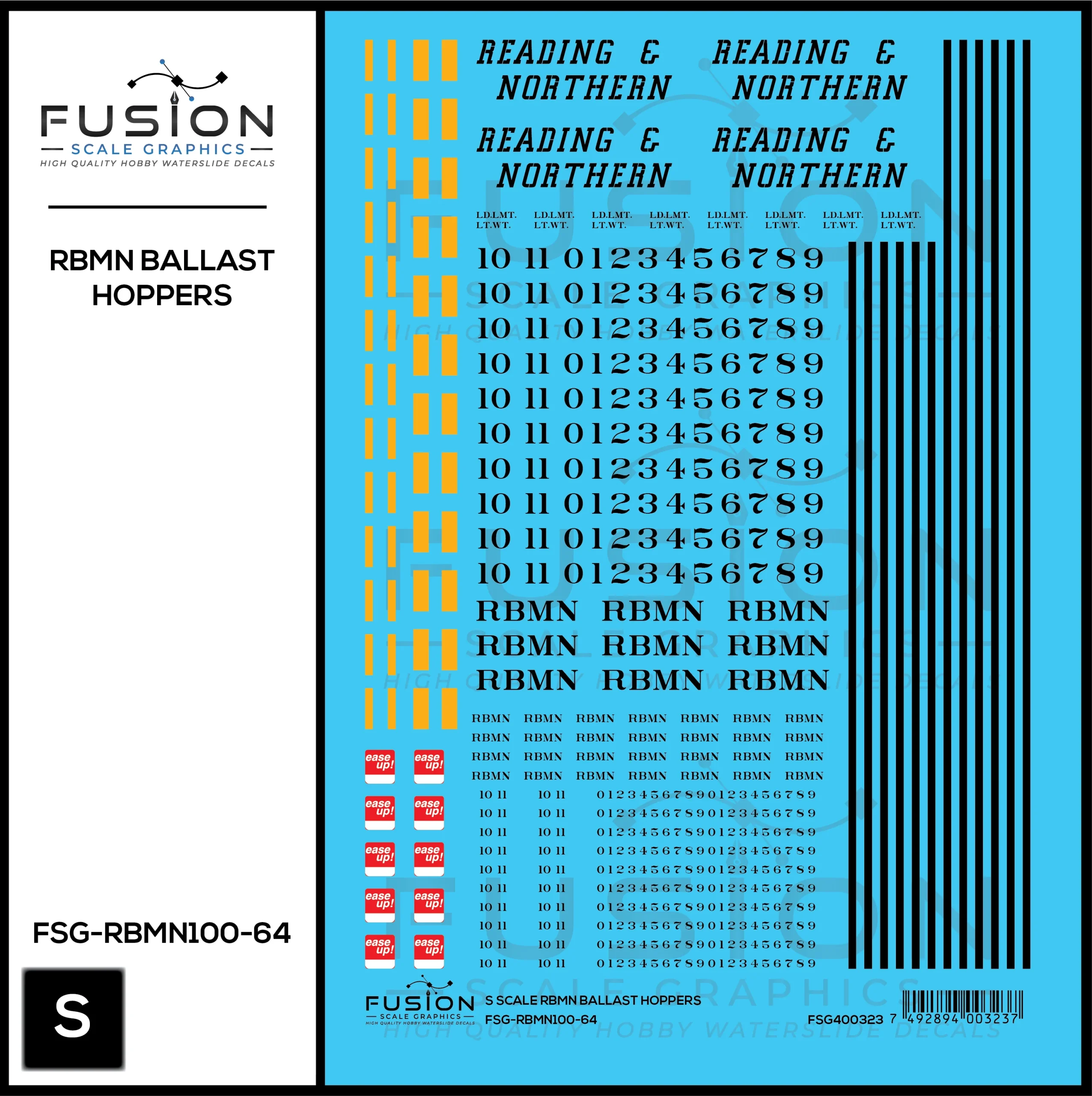S Scale Reading & Northern Ballast Hopper Cars Decal Set - Fusion Scale Graphics