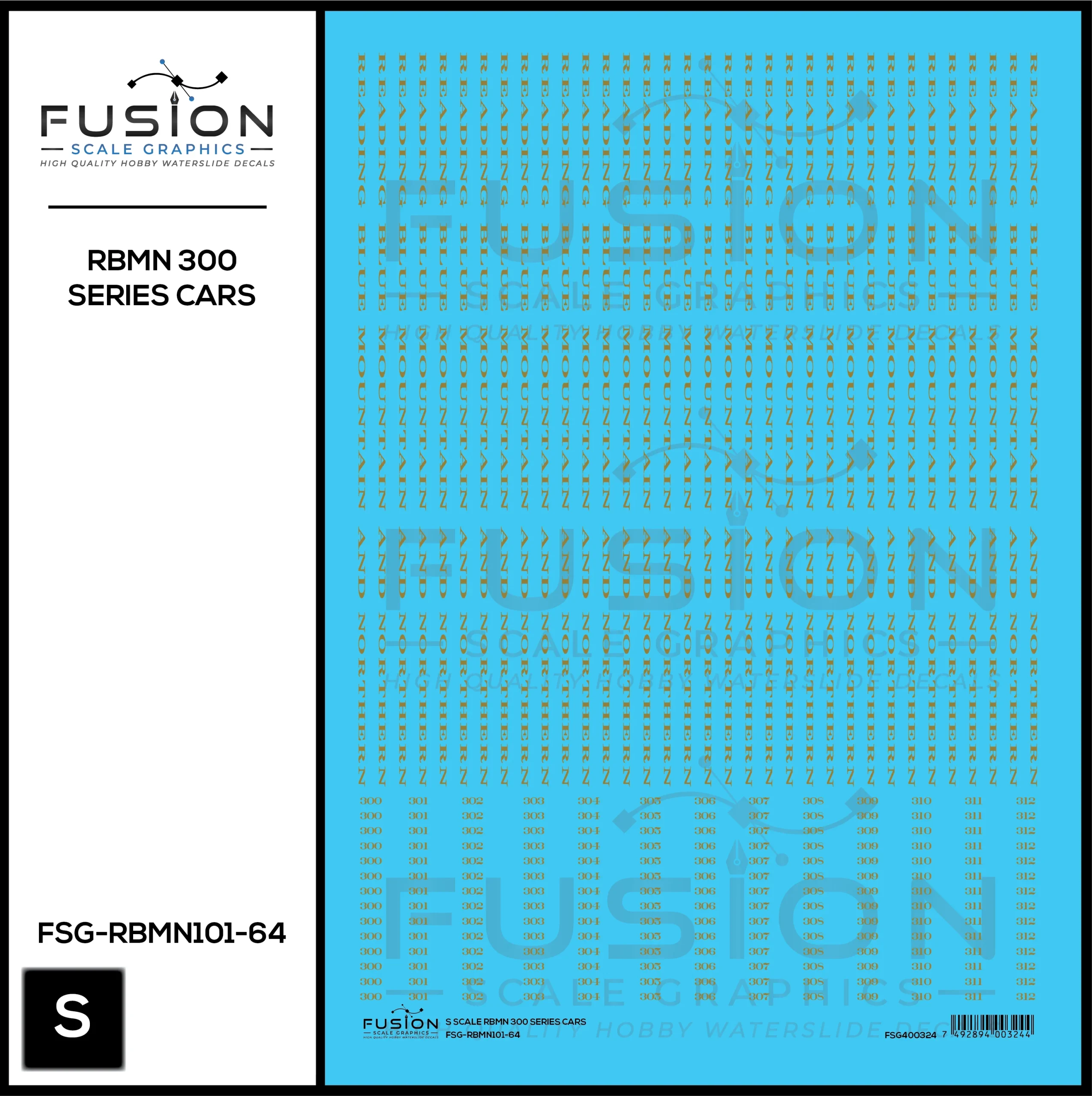 S Scale Reading Blue Mountain & Northern 300 Series Passenger Cars Decal Set - Fusion Scale Graphics