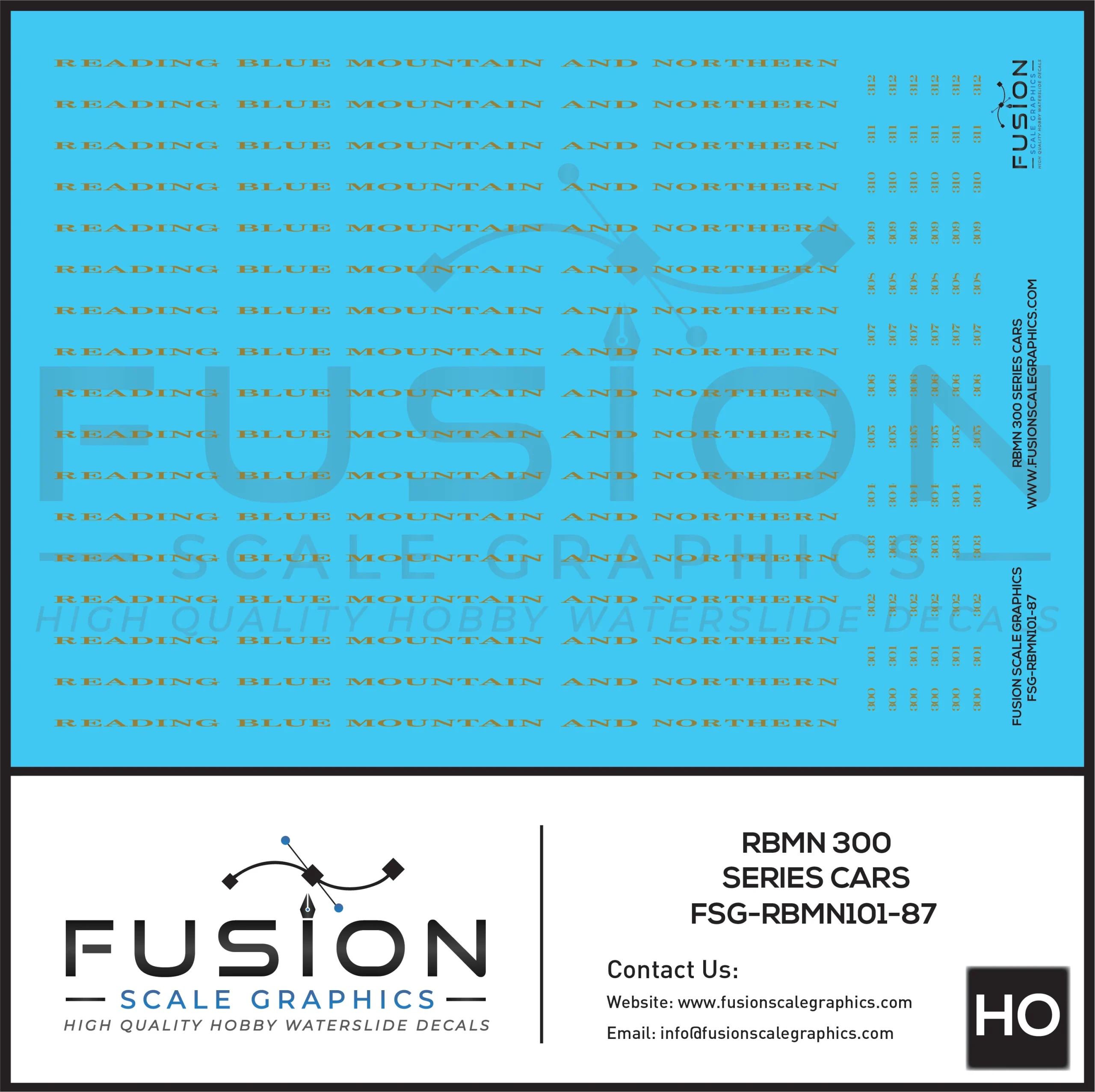 HO Scale RBMN 300 Series Passenger Cars Decal Set - Fusion Scale Graphics
