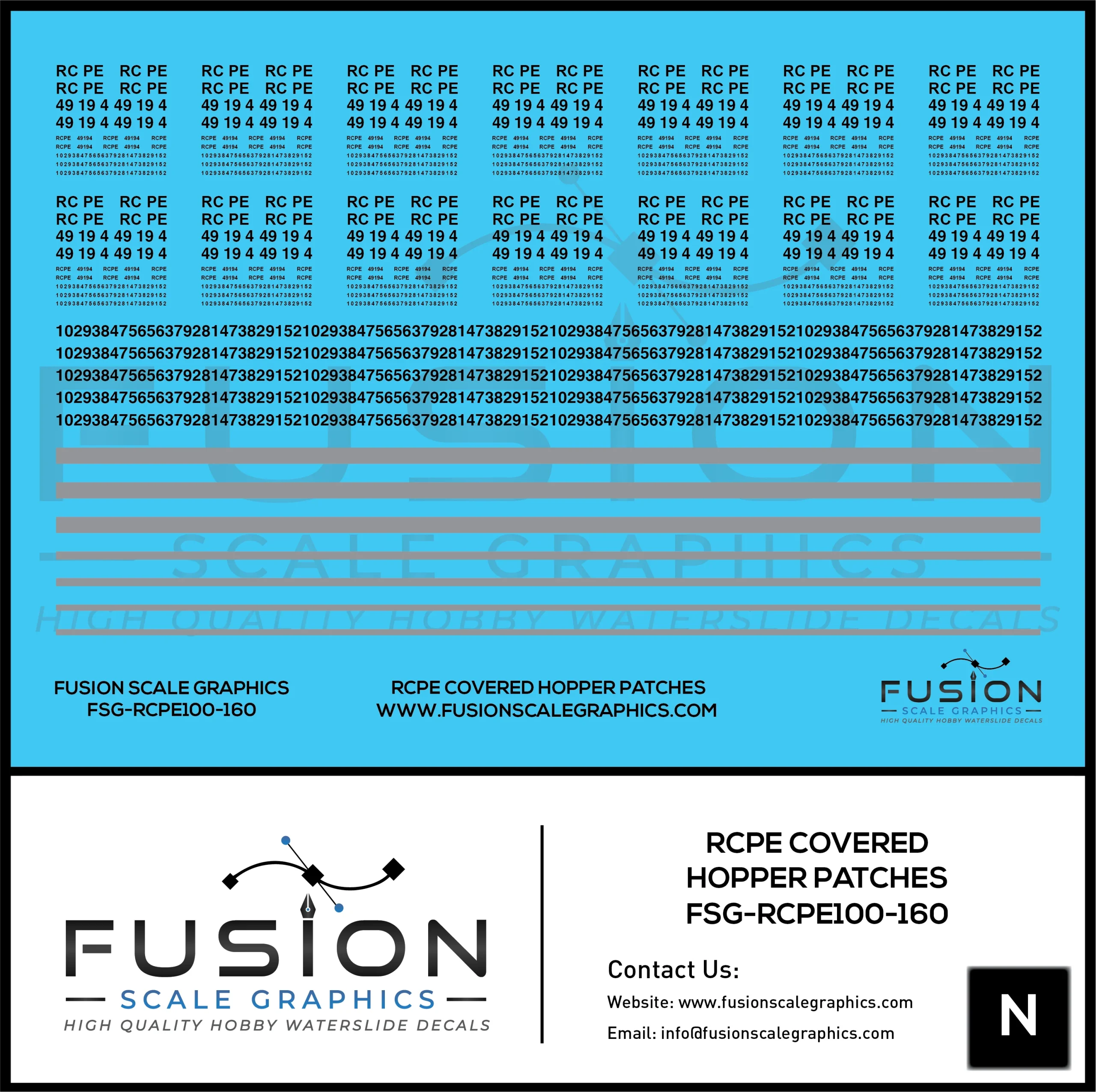 N Scale RCPE Covered Hopper Patch Decal Set - Fusion Scale Graphics