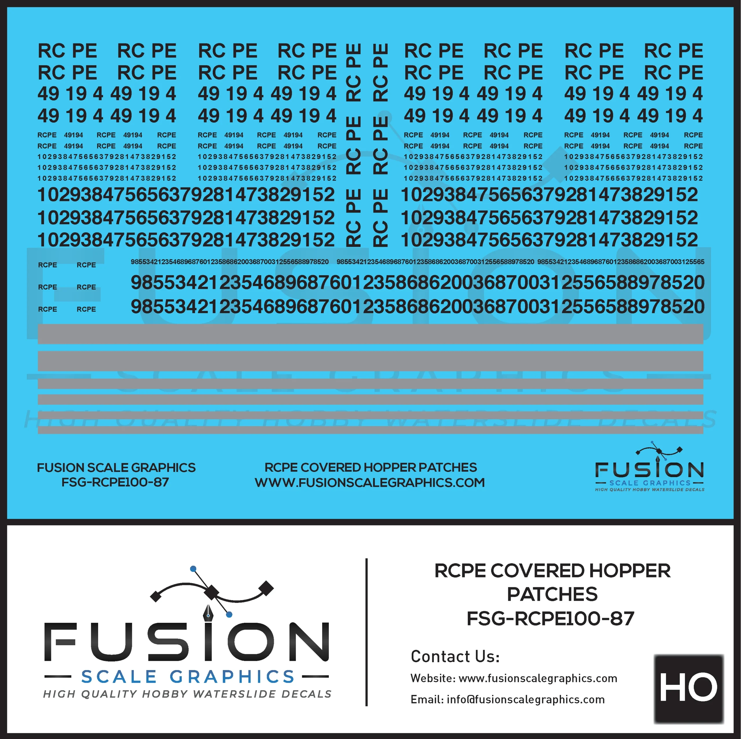 HO Scale RCPE Covered Hopper Patch Decal Set - Fusion Scale Graphics