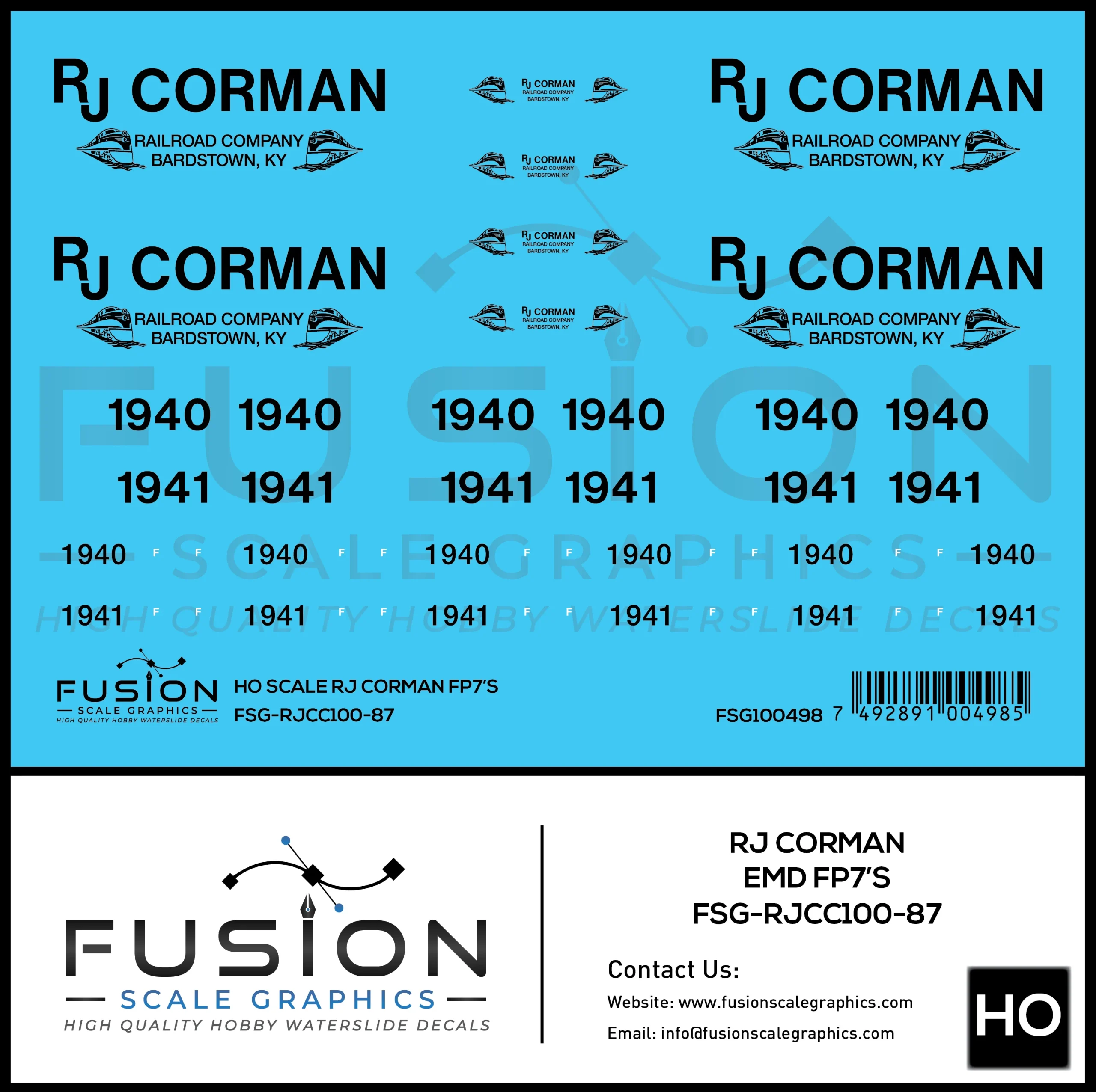 HO Scale RJ Corman EMD FP7 Locomotives Decal Set - Fusion Scale Graphics