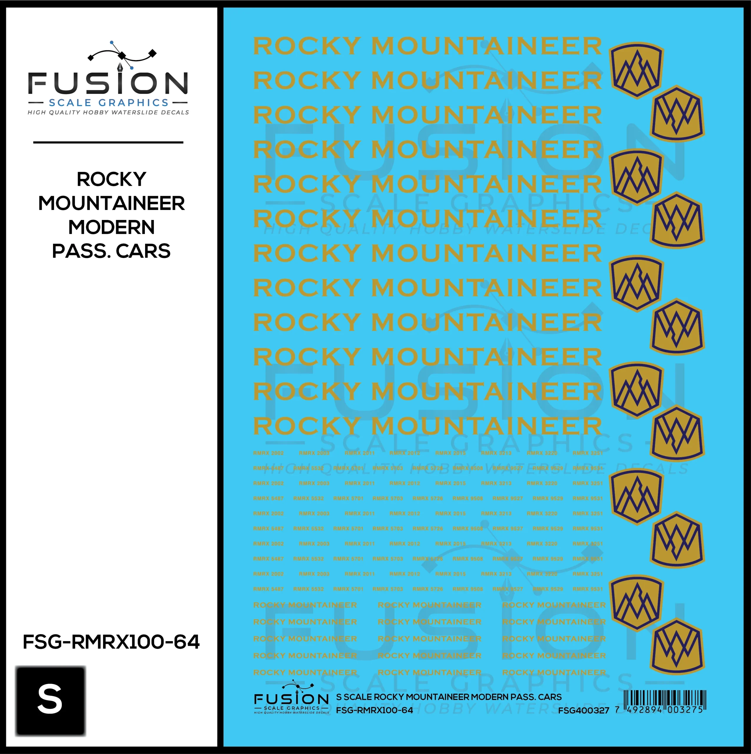 S Scale Rocky Mountaineer Modern Passenger Cars Decal Set - Fusion Scale Graphics