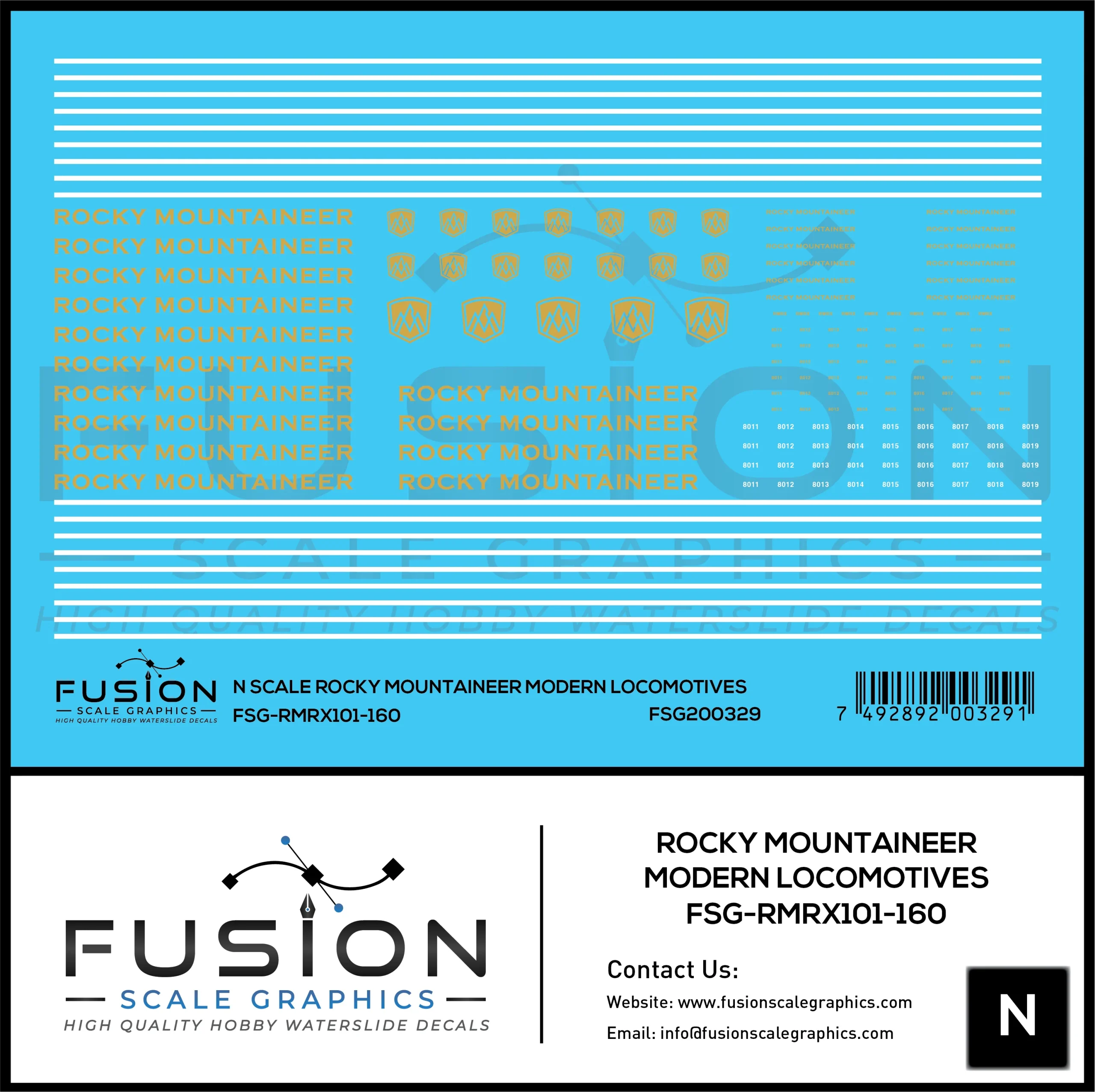 N Scale Rocky Mountaineer Modern Locomotives Decal Set - Fusion Scale Graphics