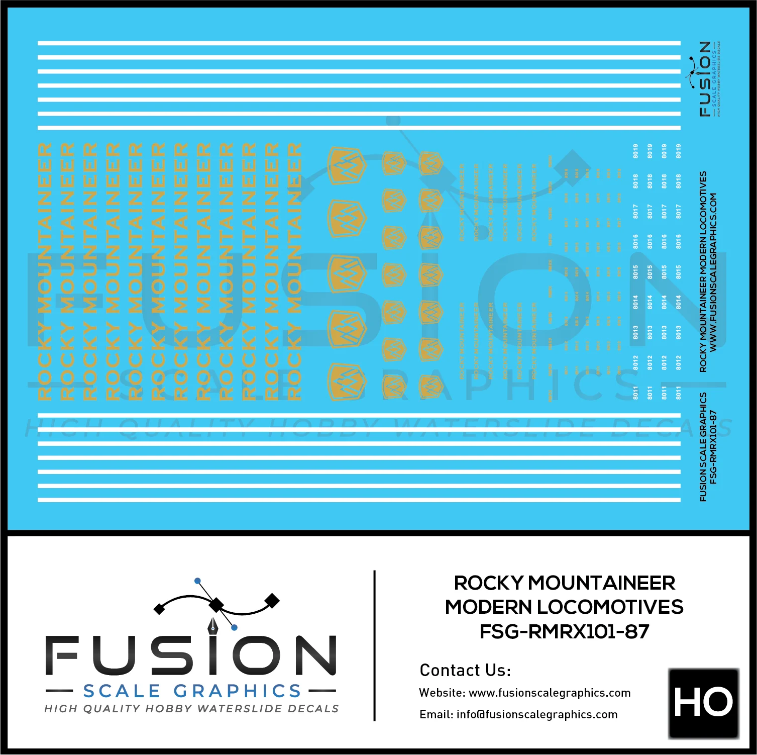 HO Scale Rocky Mountaineer Modern Locomotives Decal Set - Fusion Scale Graphics