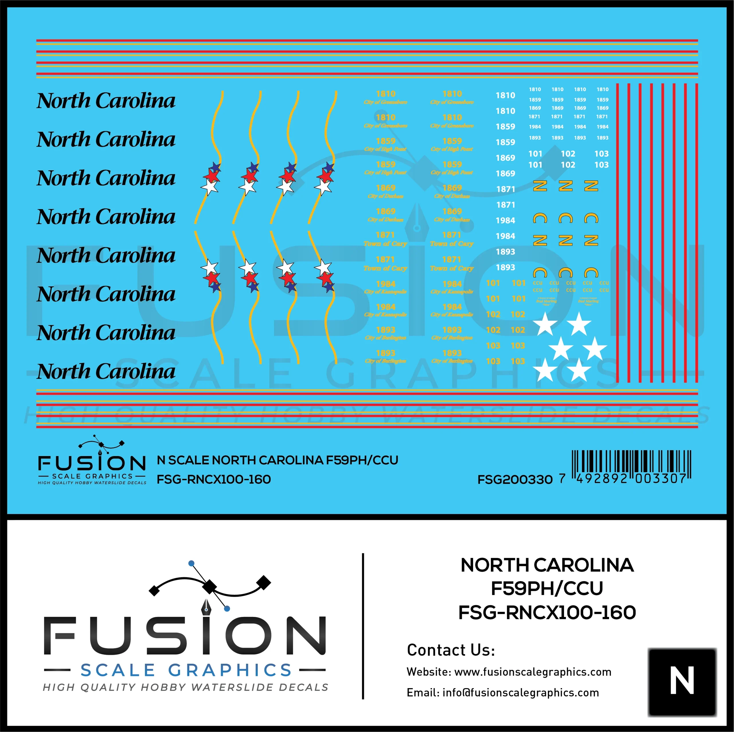 N Scale North Carolina DOT EMD F59PH/CCU Decal Set - Fusion Scale Graphics