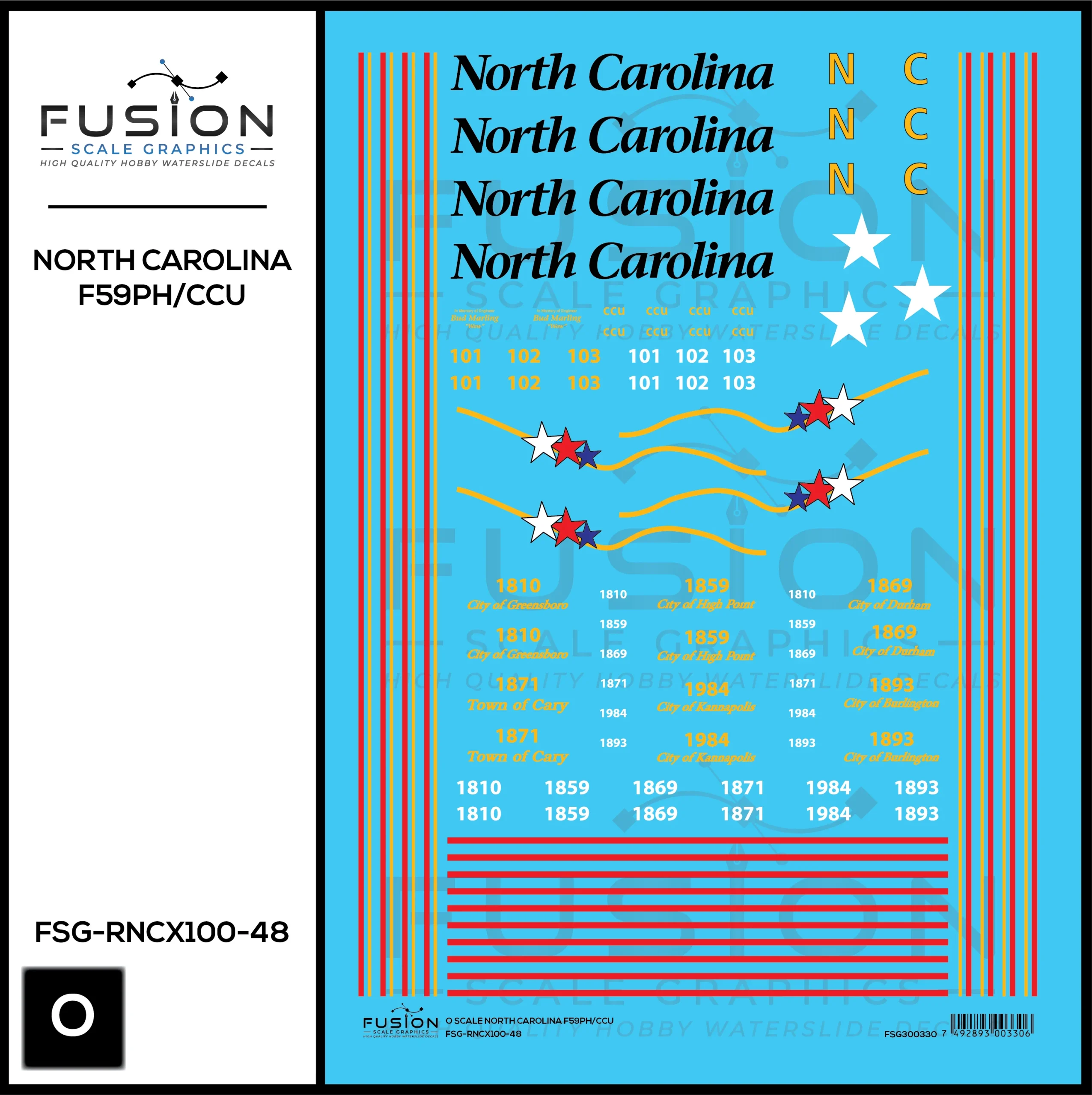 O Scale North Carolina DOT EMD F59PH/CCU Decal Set - Fusion Scale Graphics