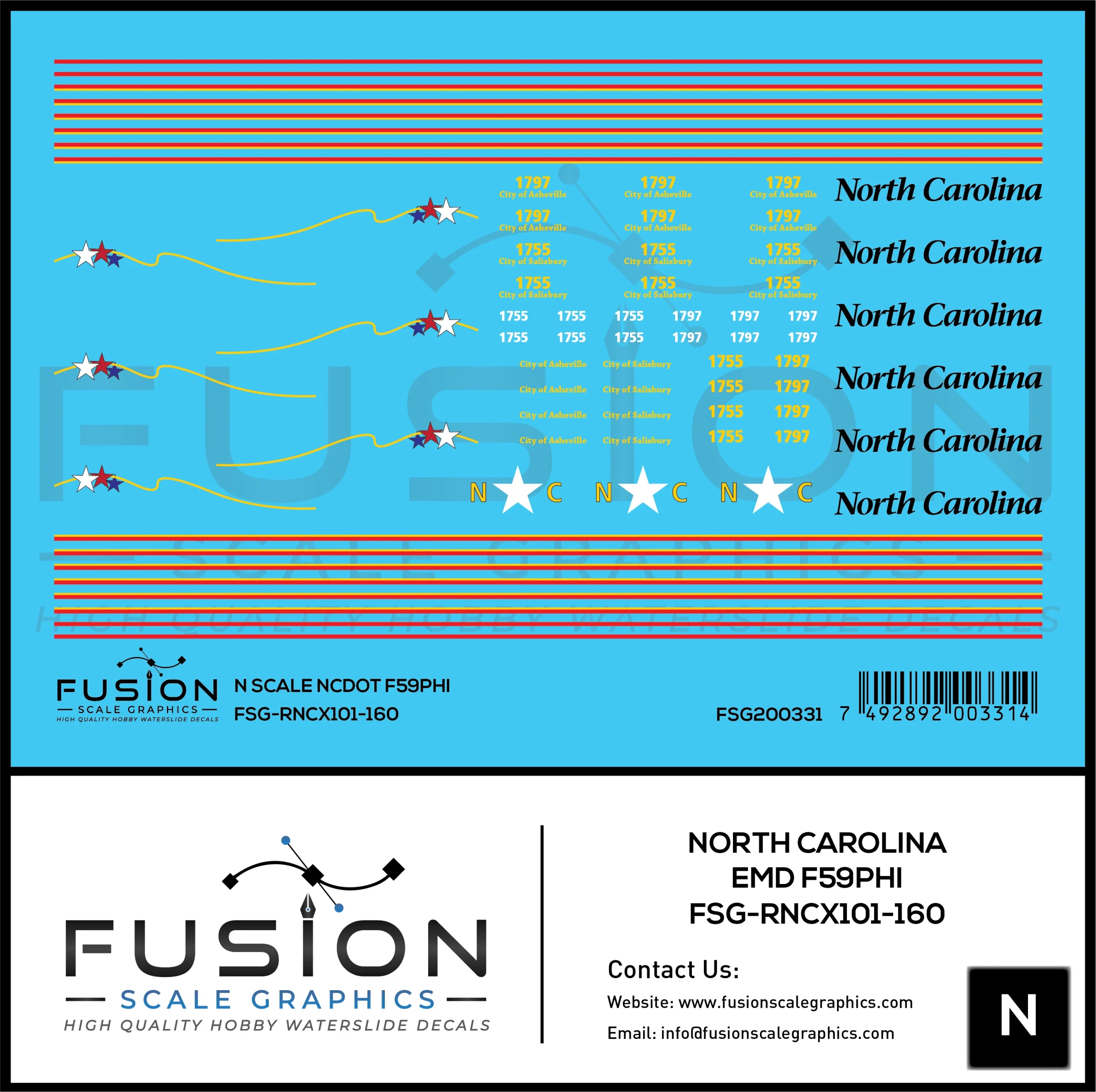 N Scale North Carolina DOT EMD F59PHI Locomotive Decal Set - Fusion Scale Graphics