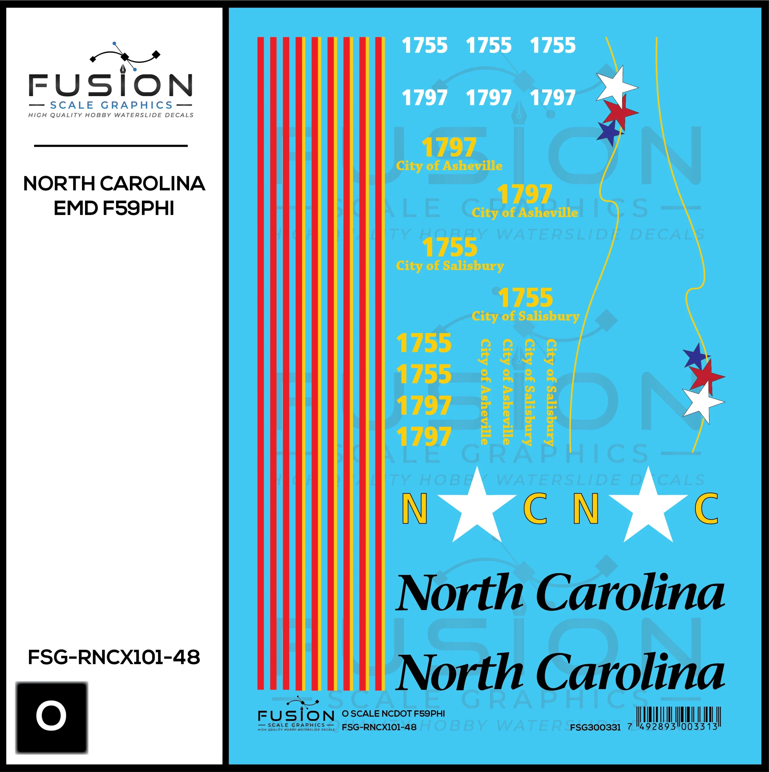 O Scale North Carolina E DOT EMD F59PHI Locomotive Decal Set - Fusion Scale Graphics