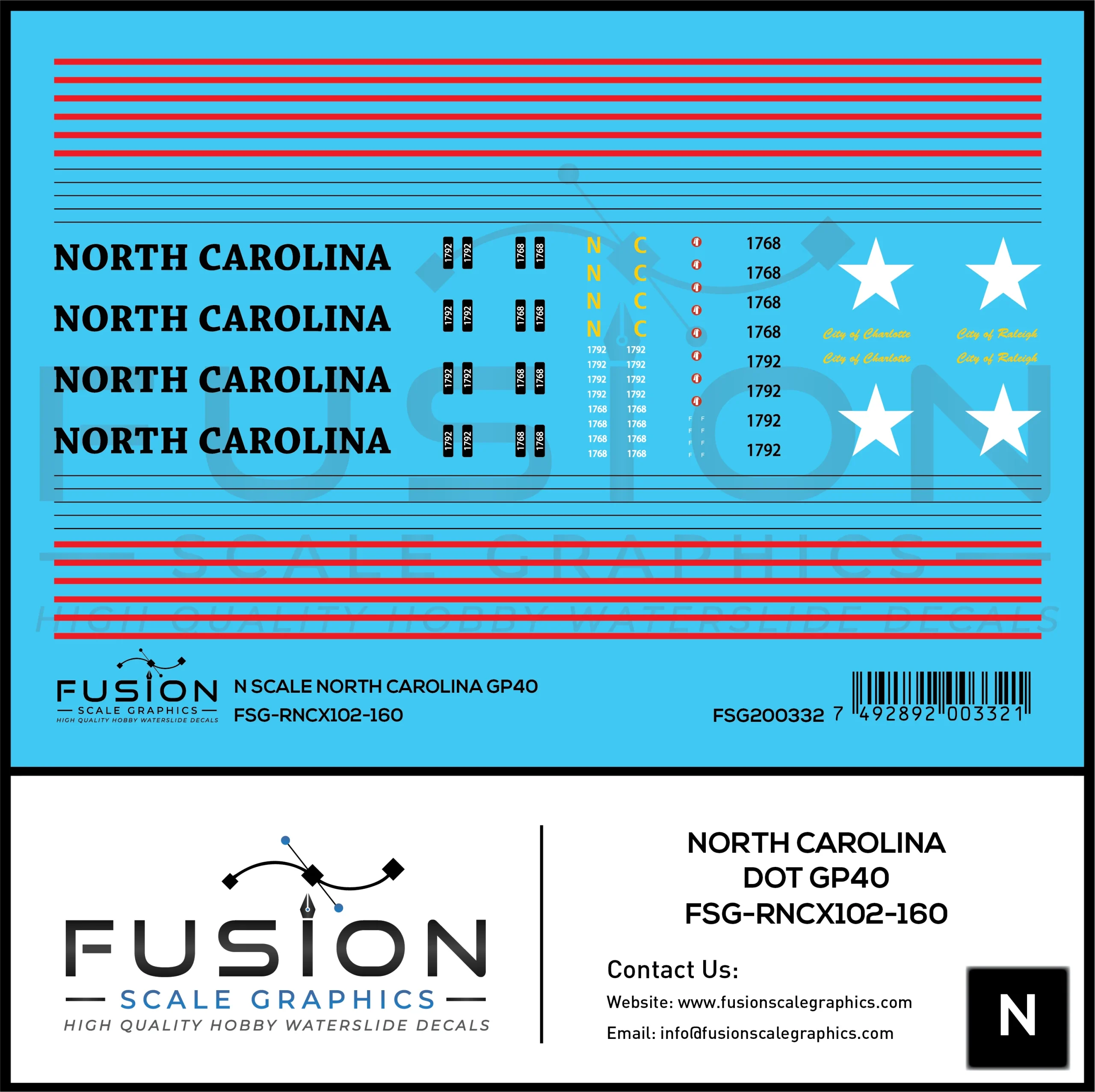 N Scale North Carolina DOT EMD GP40 Locomotive Decal Set - Fusion Scale Graphics