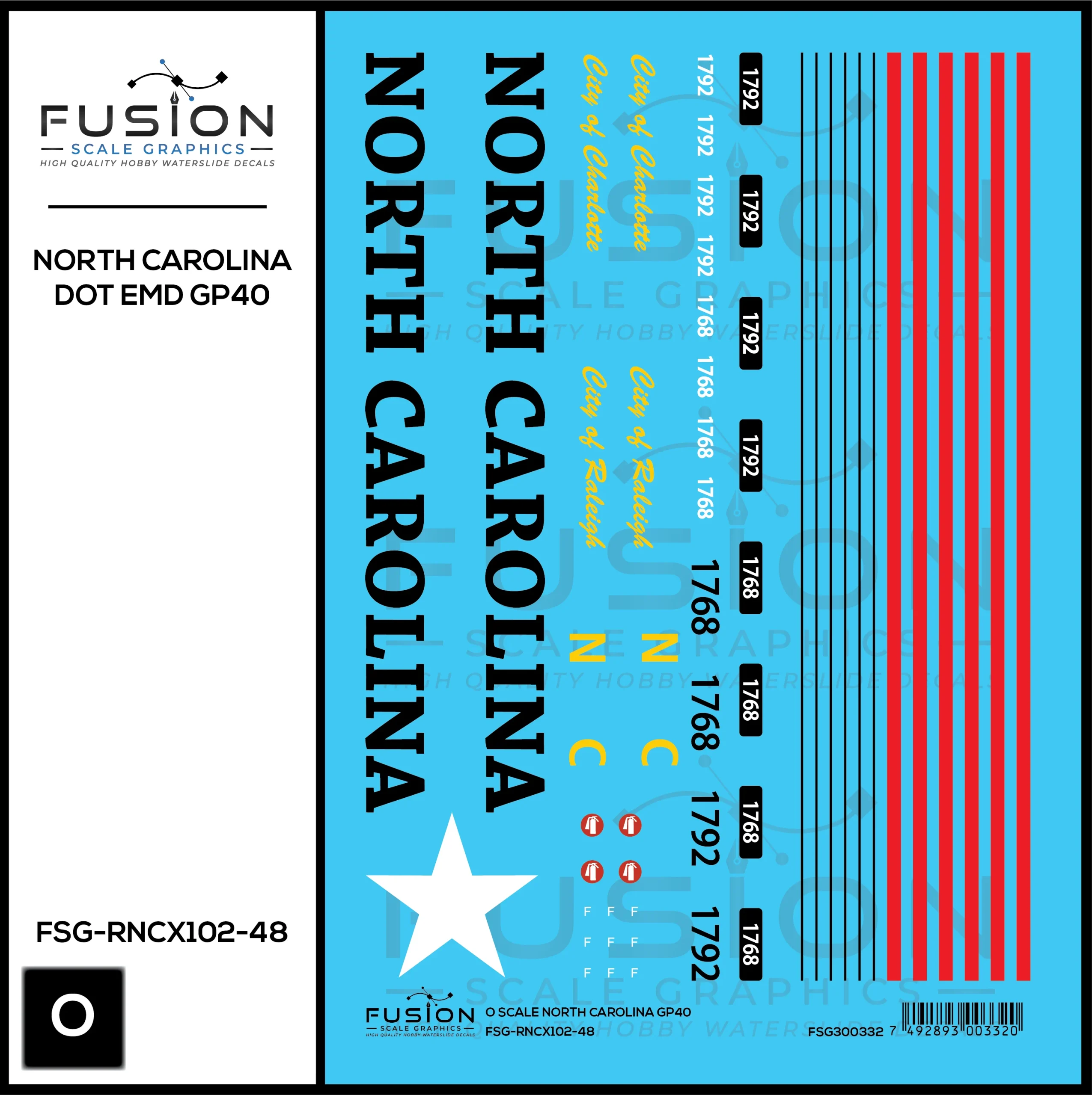 O Scale North Carolina DOT EMD GP40 Locomotive Decal Set - Fusion Scale Graphics