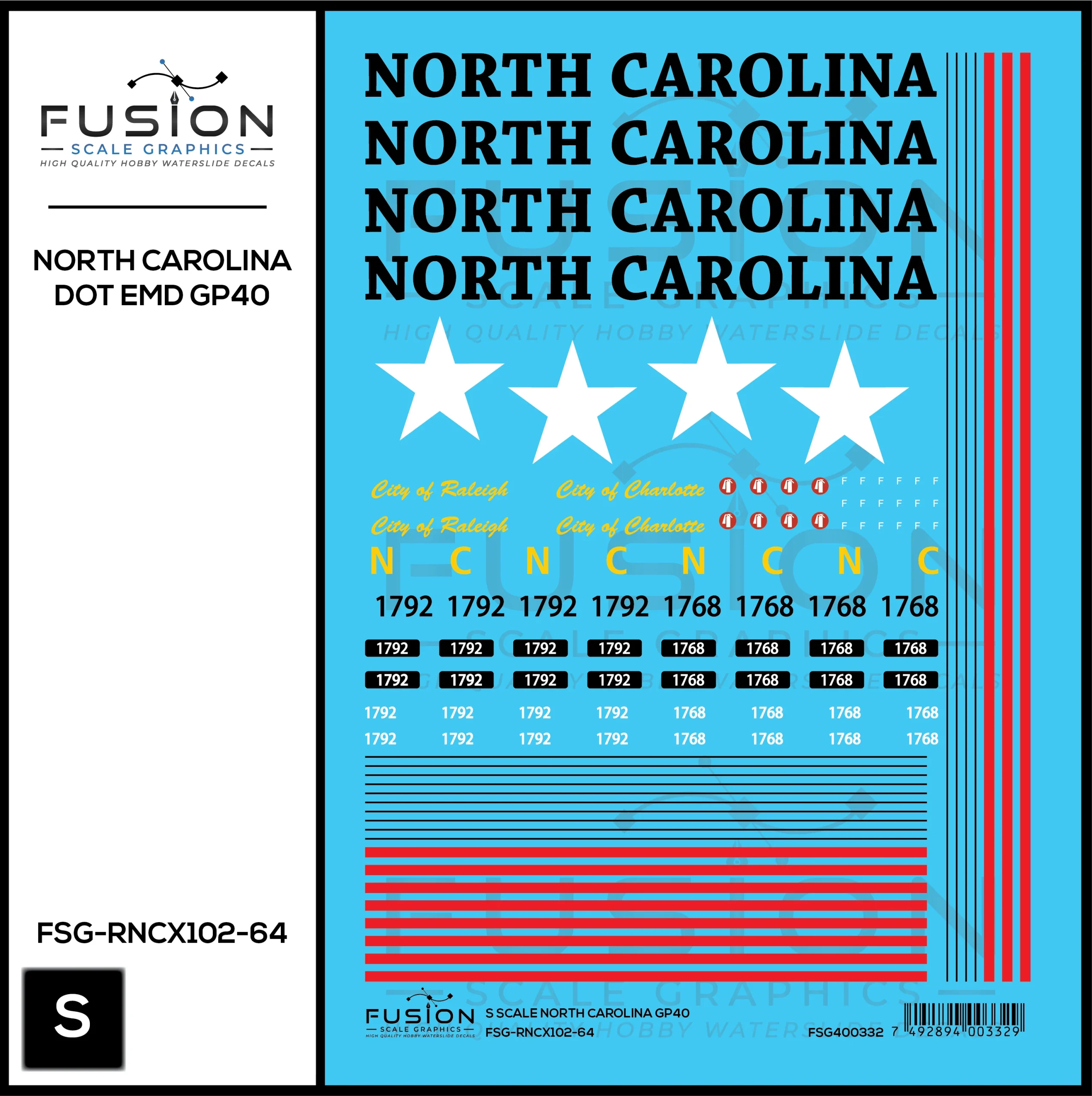 S Scale North Carolina DOT EMD GP40 Locomotive Decal Set - Fusion Scale Graphics